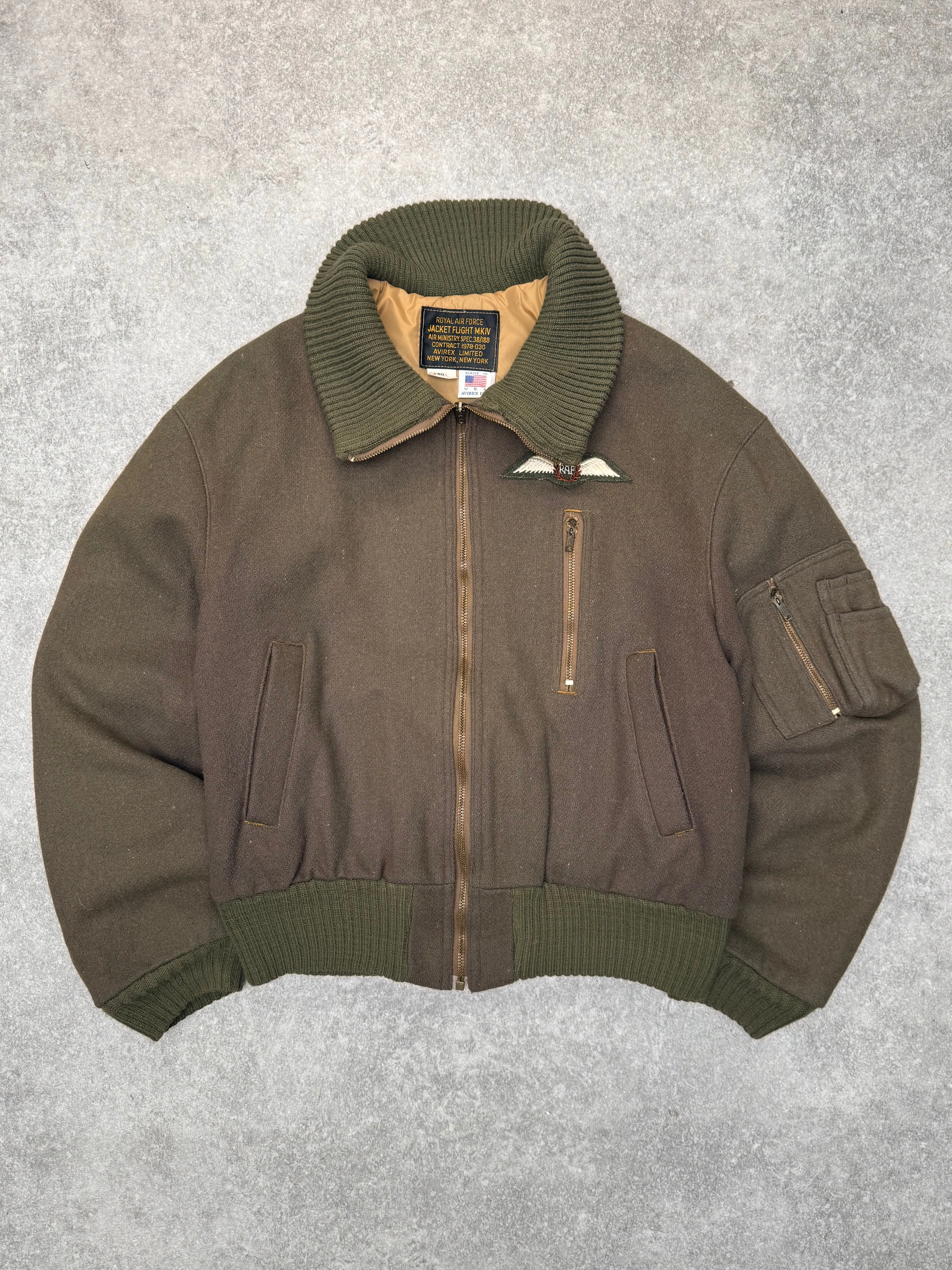 1990s Avirex RAF Khaki Wool MK VI Flight Jacket