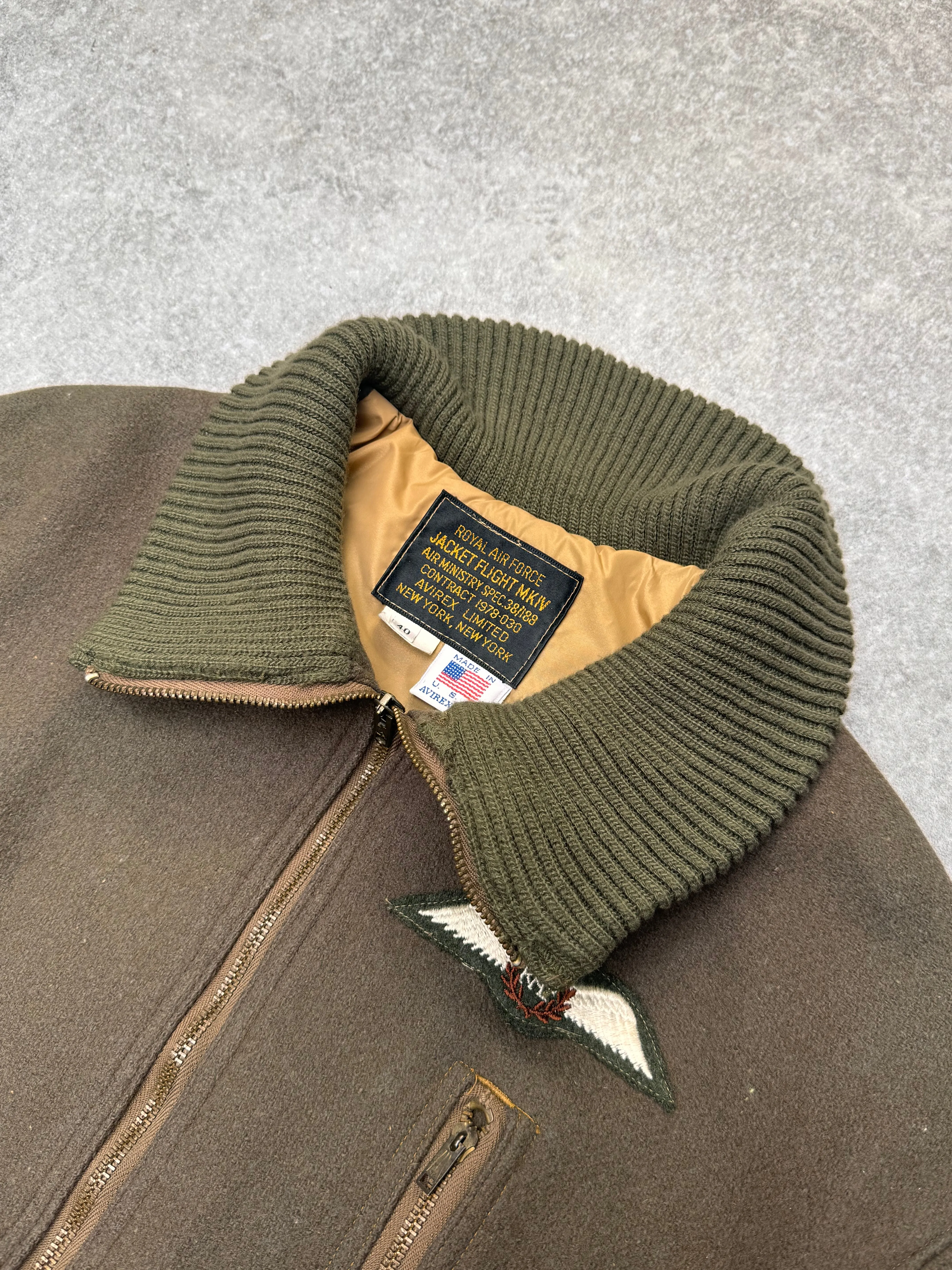 1990s Avirex RAF Khaki Wool MK VI Flight Jacket