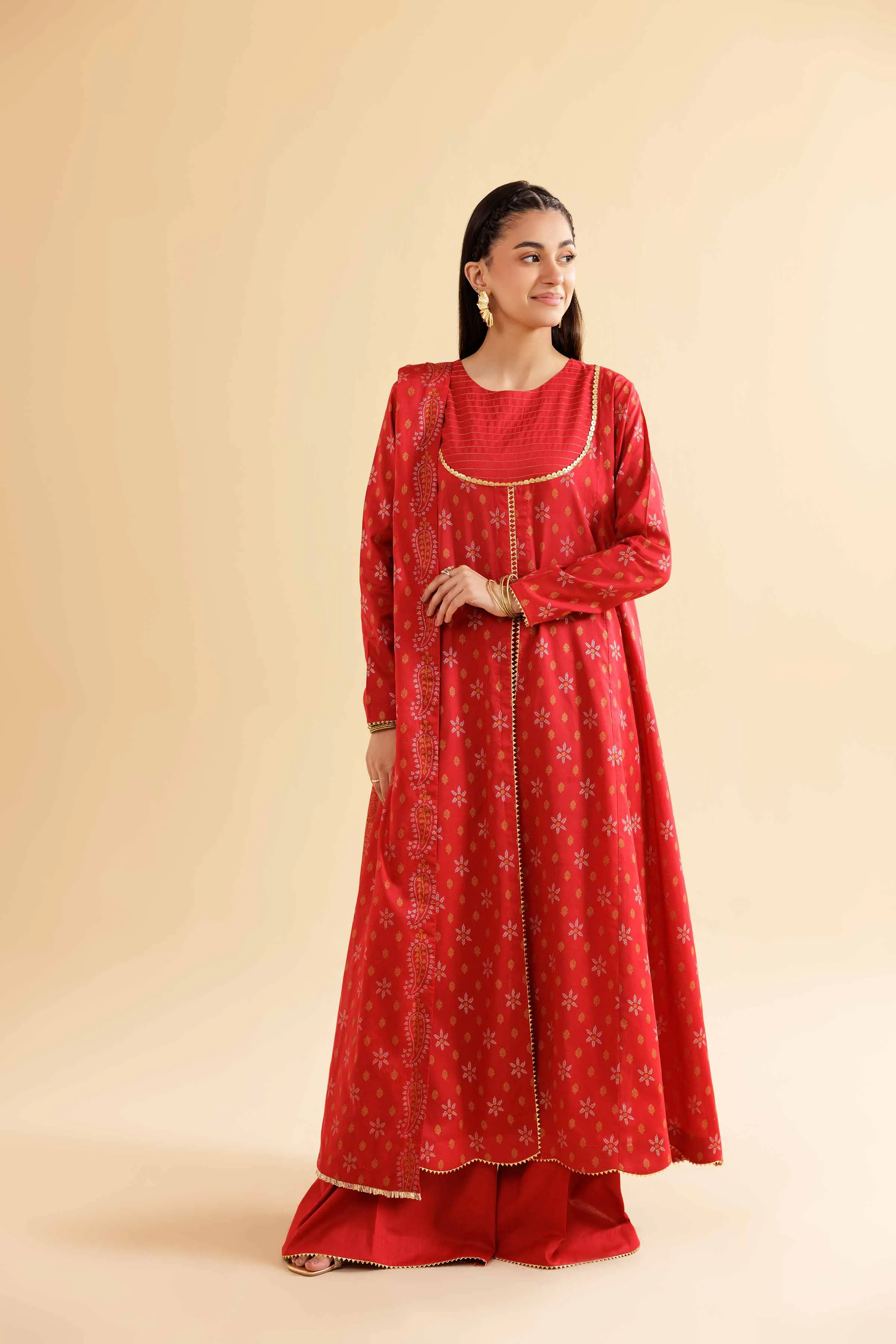 3 Piece - Gold Paste Printed Loose Fabric - 42503100