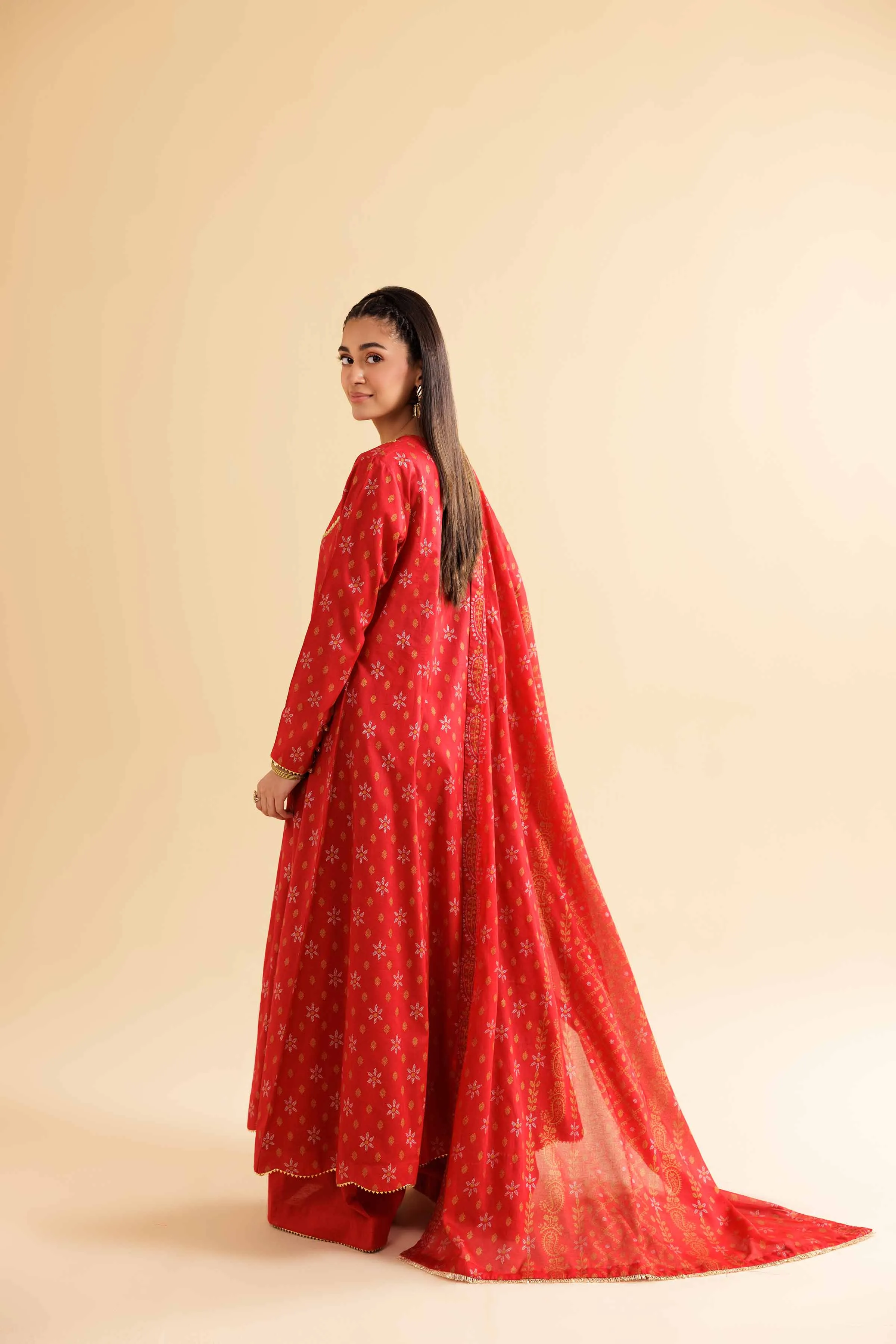 3 Piece - Gold Paste Printed Loose Fabric - 42503100
