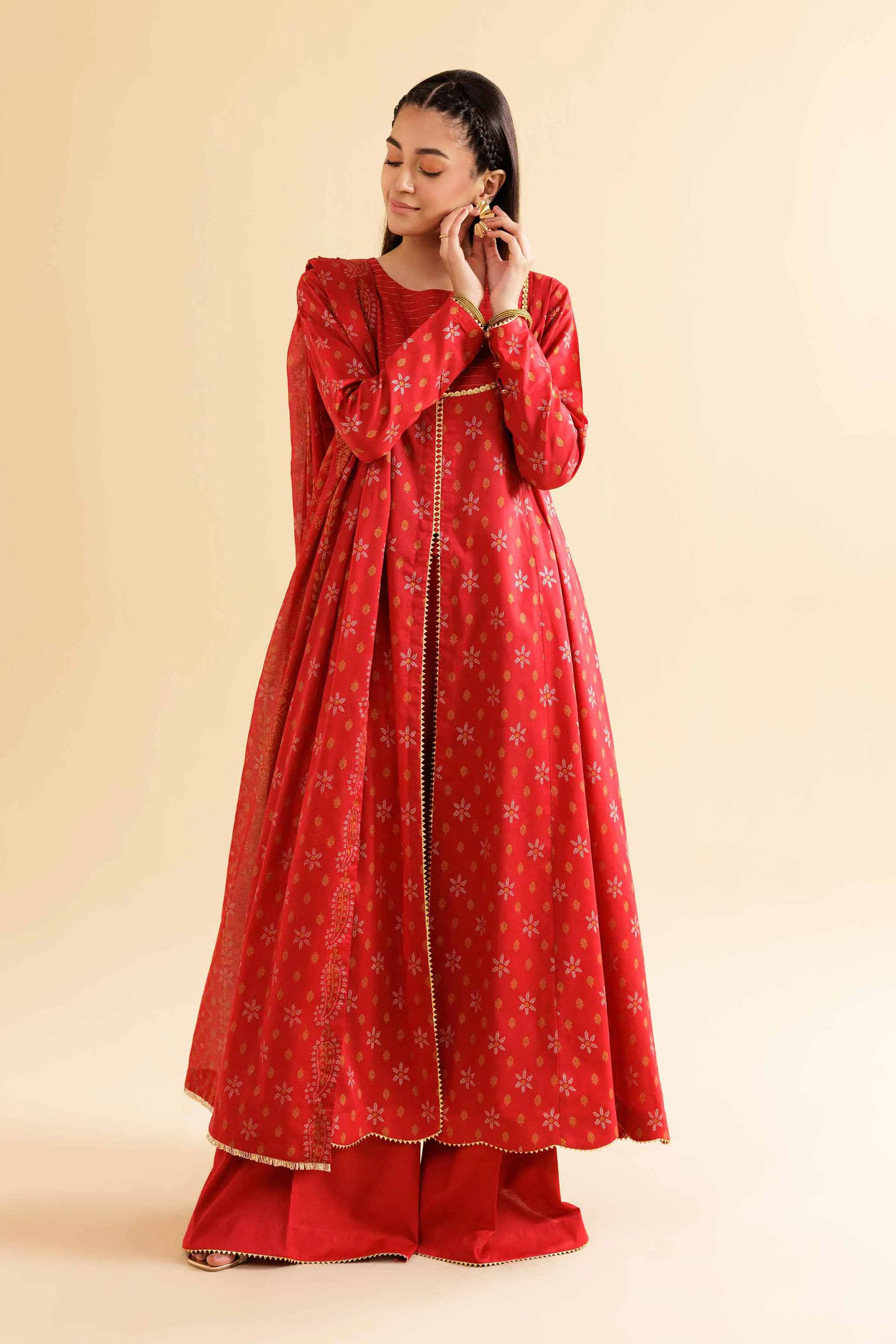 3 Piece - Gold Paste Printed Loose Fabric - 42503100