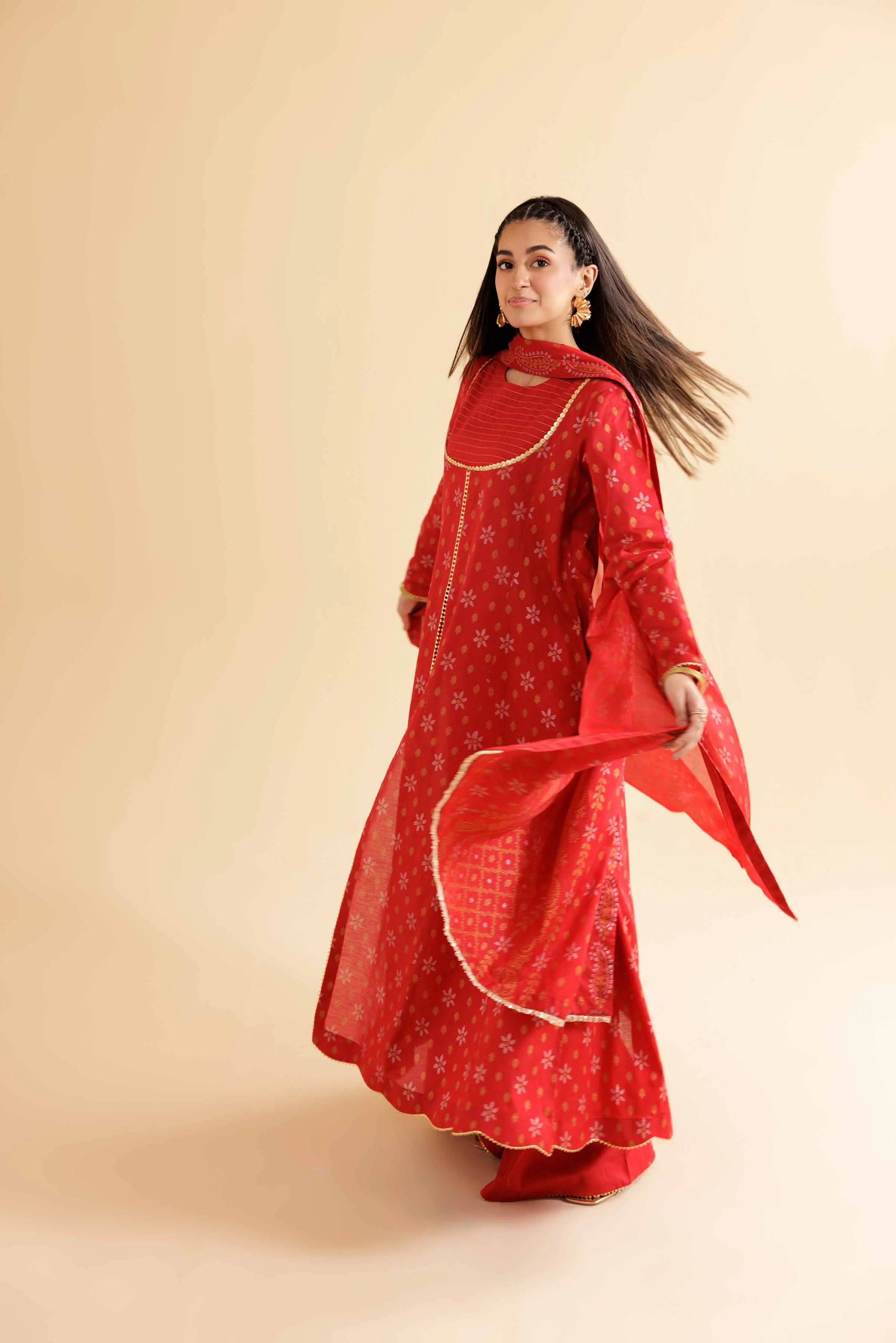 3 Piece - Gold Paste Printed Loose Fabric - 42503100