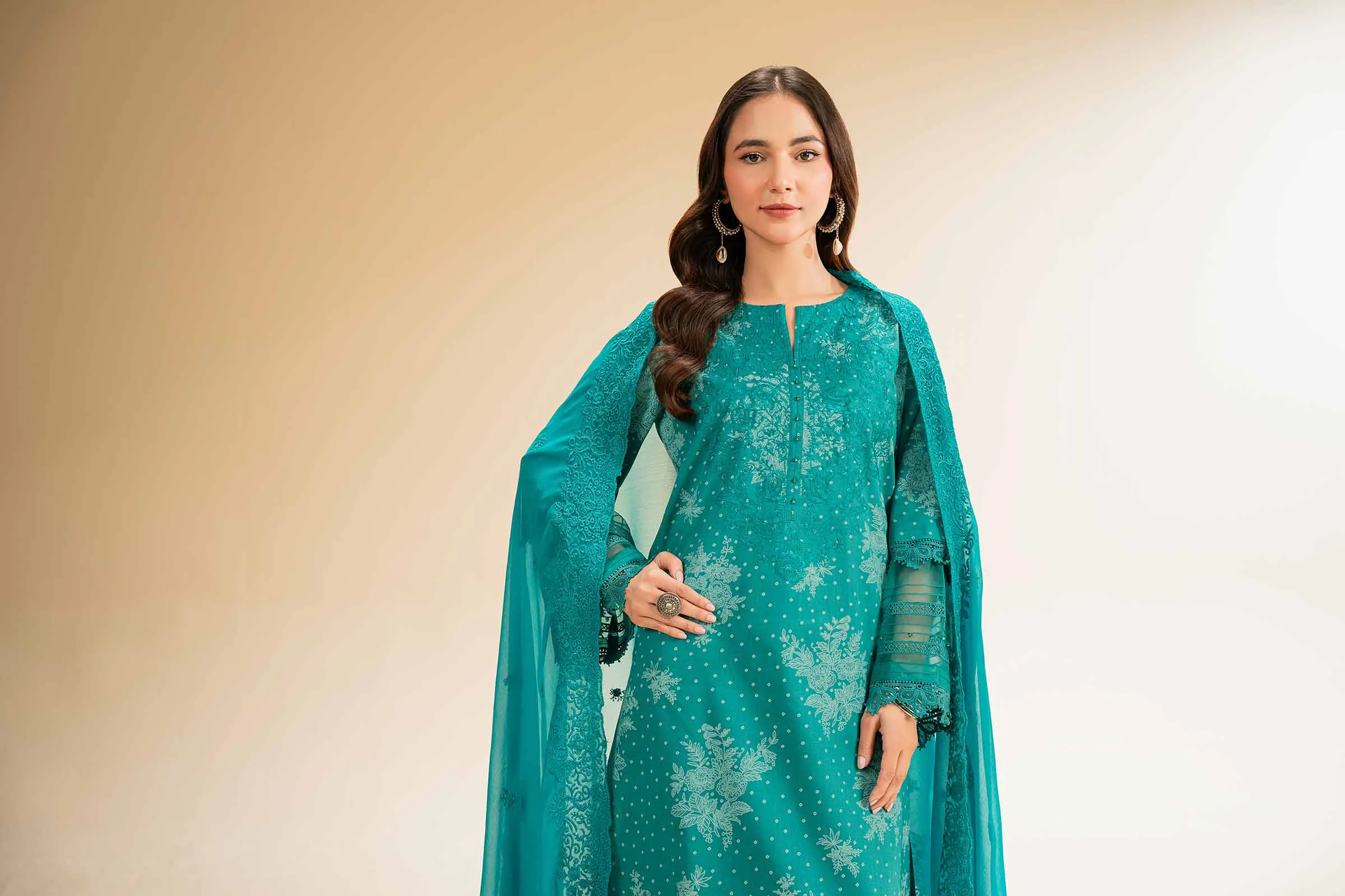 3 Piece - Printed Embroidered Suit - 42501278
