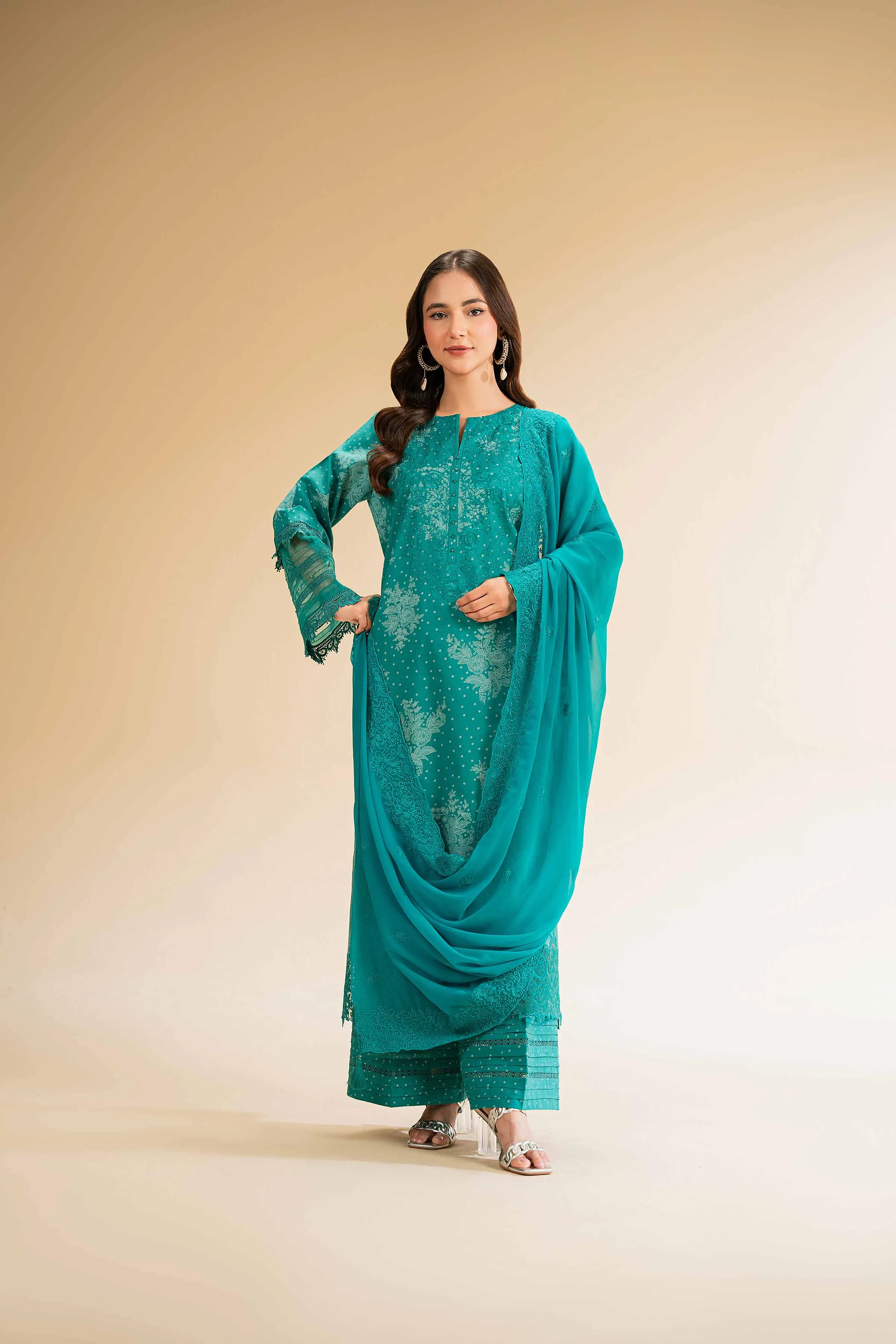 3 Piece - Printed Embroidered Suit - 42501278