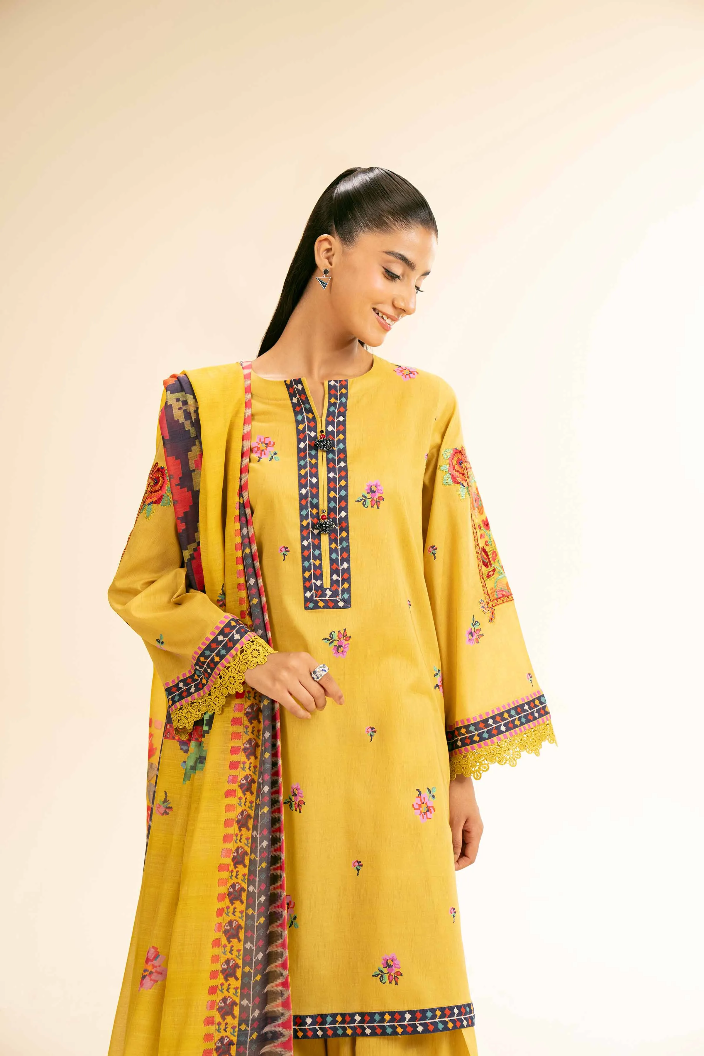 3 Piece - Printed Embroidered Suit - 42501306