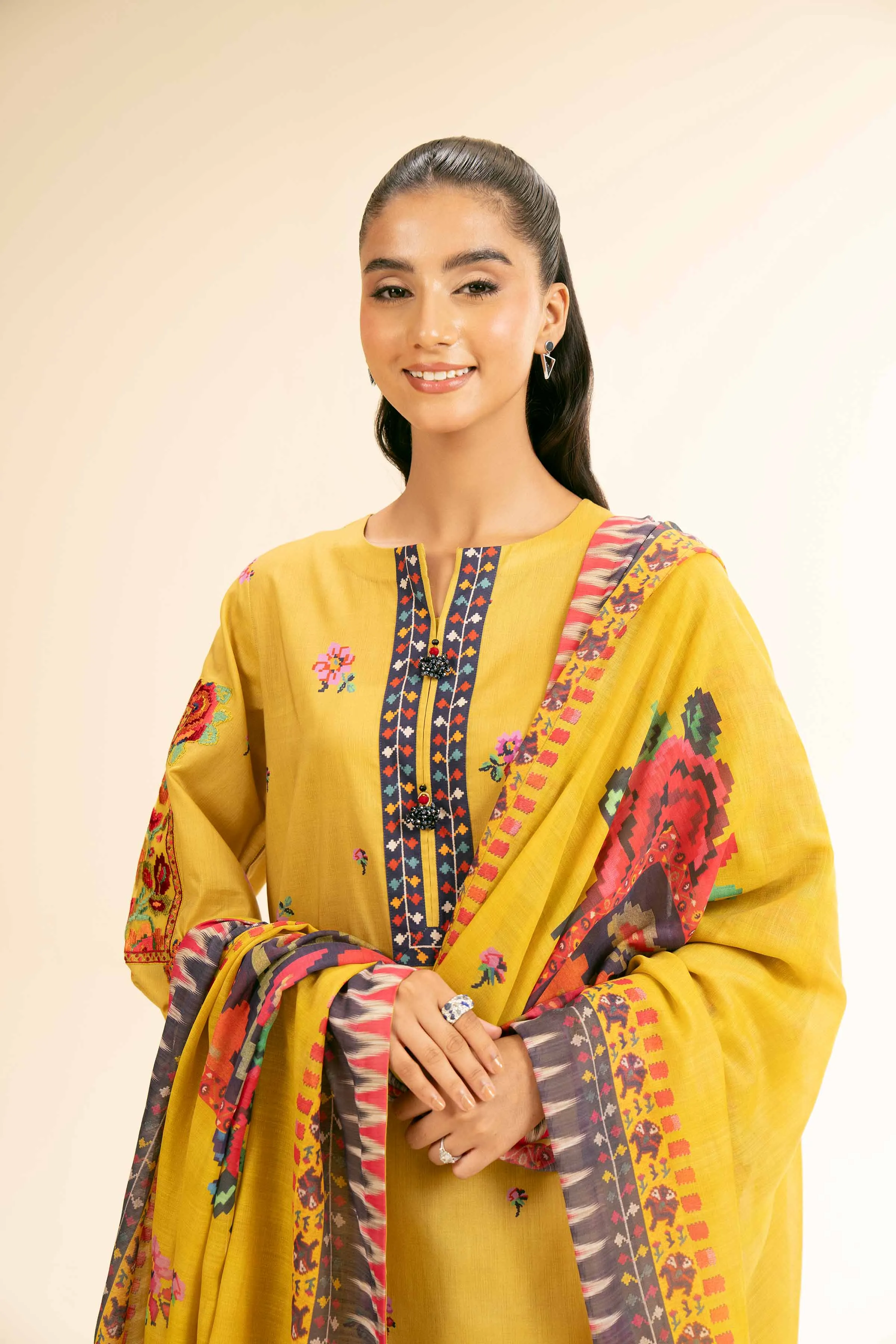 3 Piece - Printed Embroidered Suit - 42501306