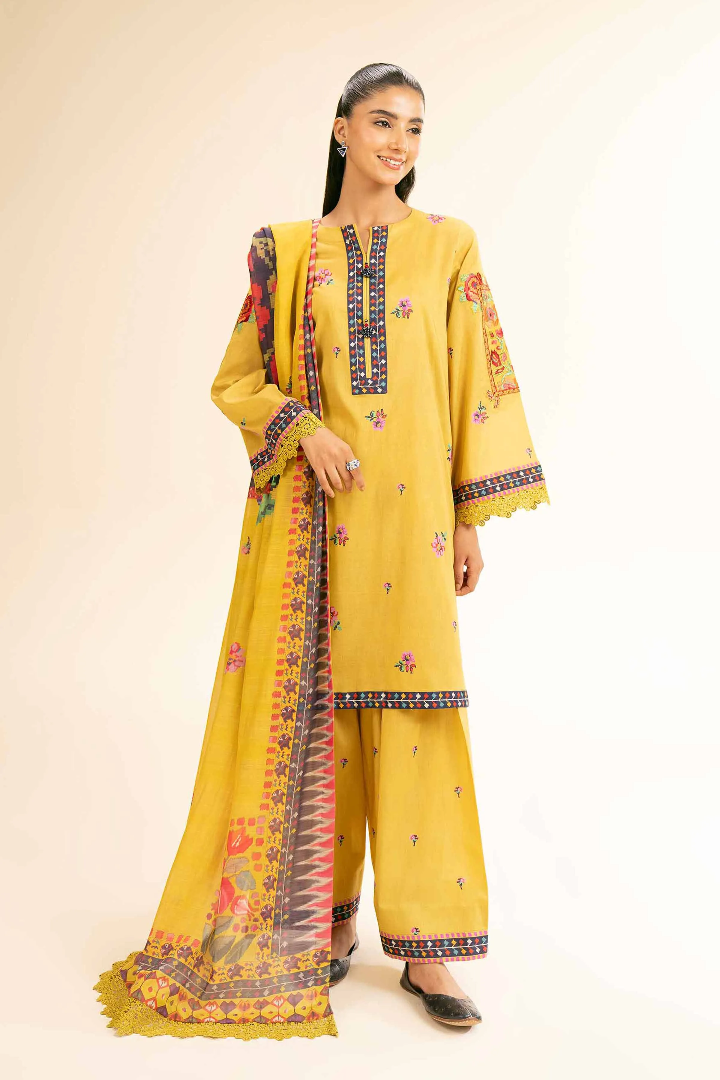 3 Piece - Printed Embroidered Suit - 42501306