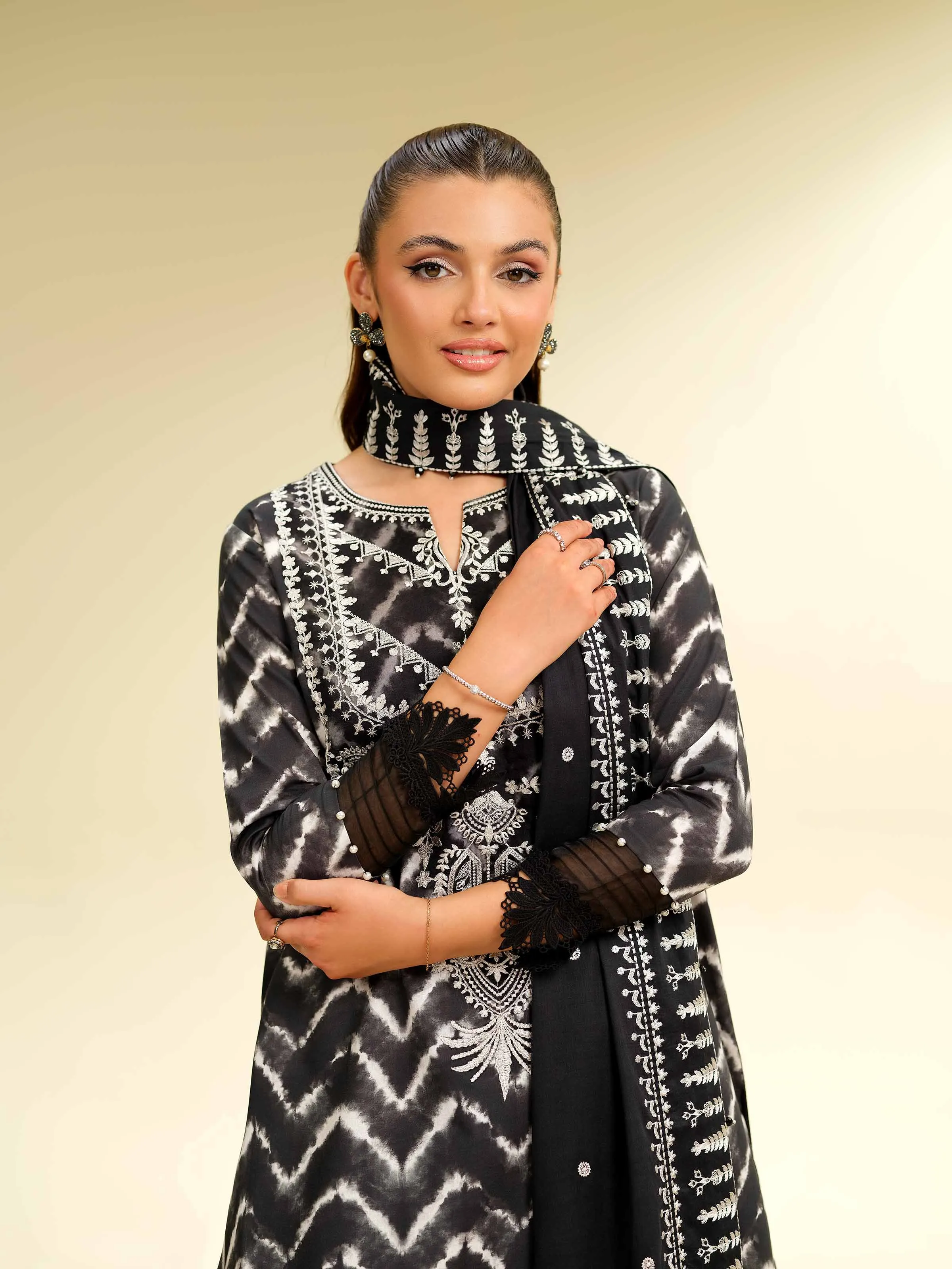 3 Piece - Printed Embroidered Suit - 42501365
