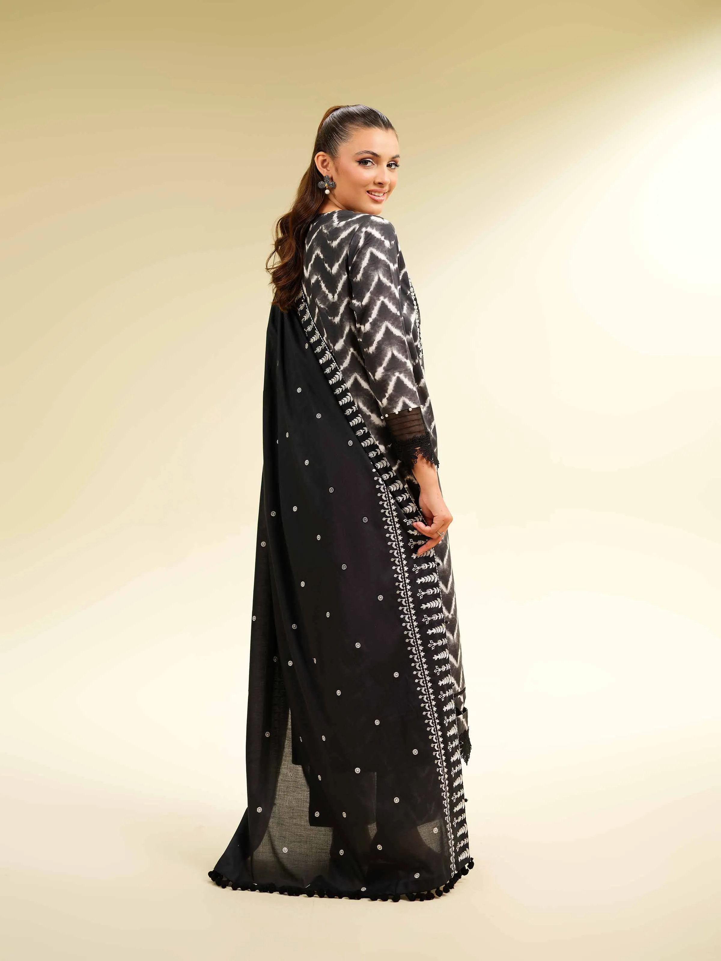 3 Piece - Printed Embroidered Suit - 42501365