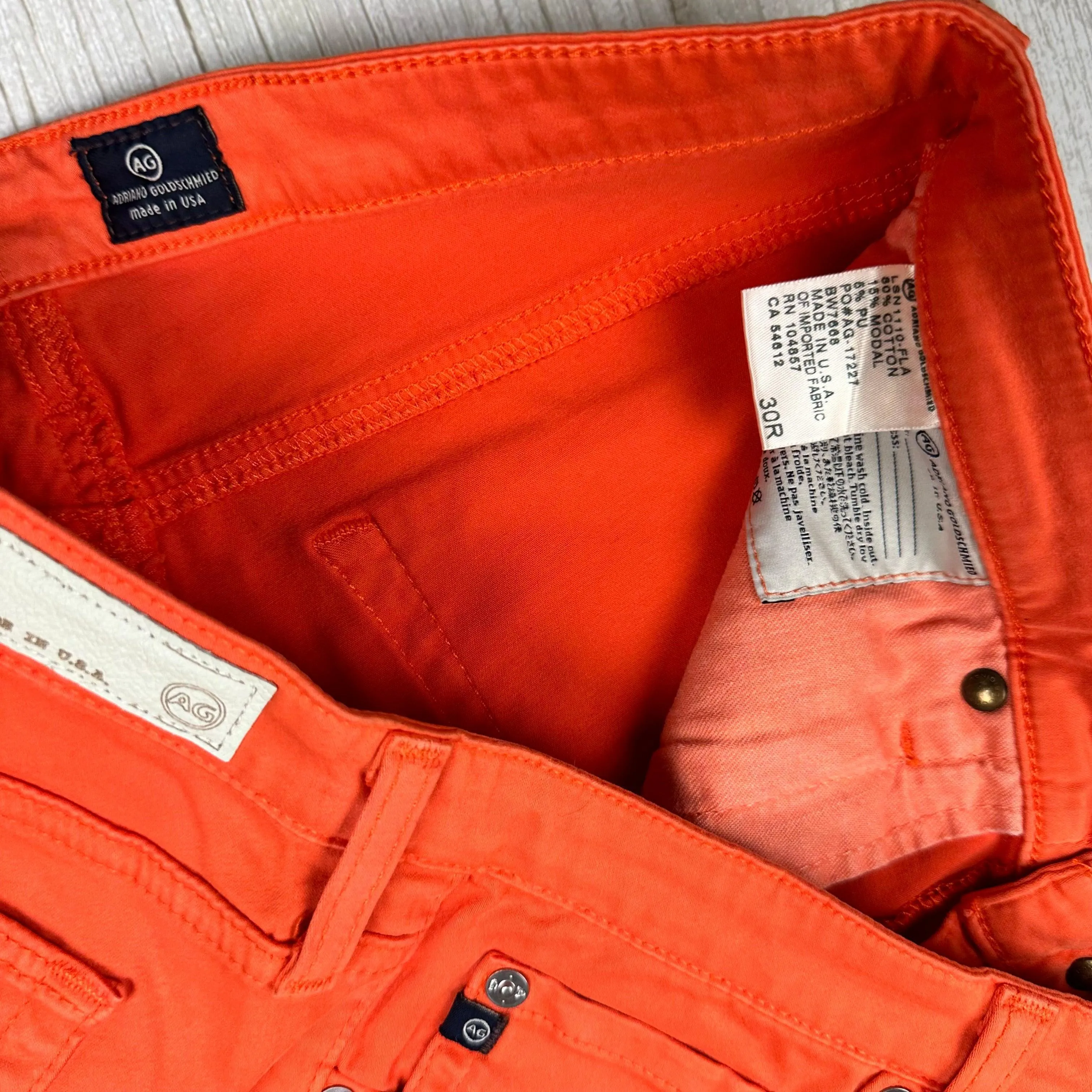 AG Adriano Goldschmied  'the Stilt'  Cigarette Slim Fit Orange Jeans- Size 30R