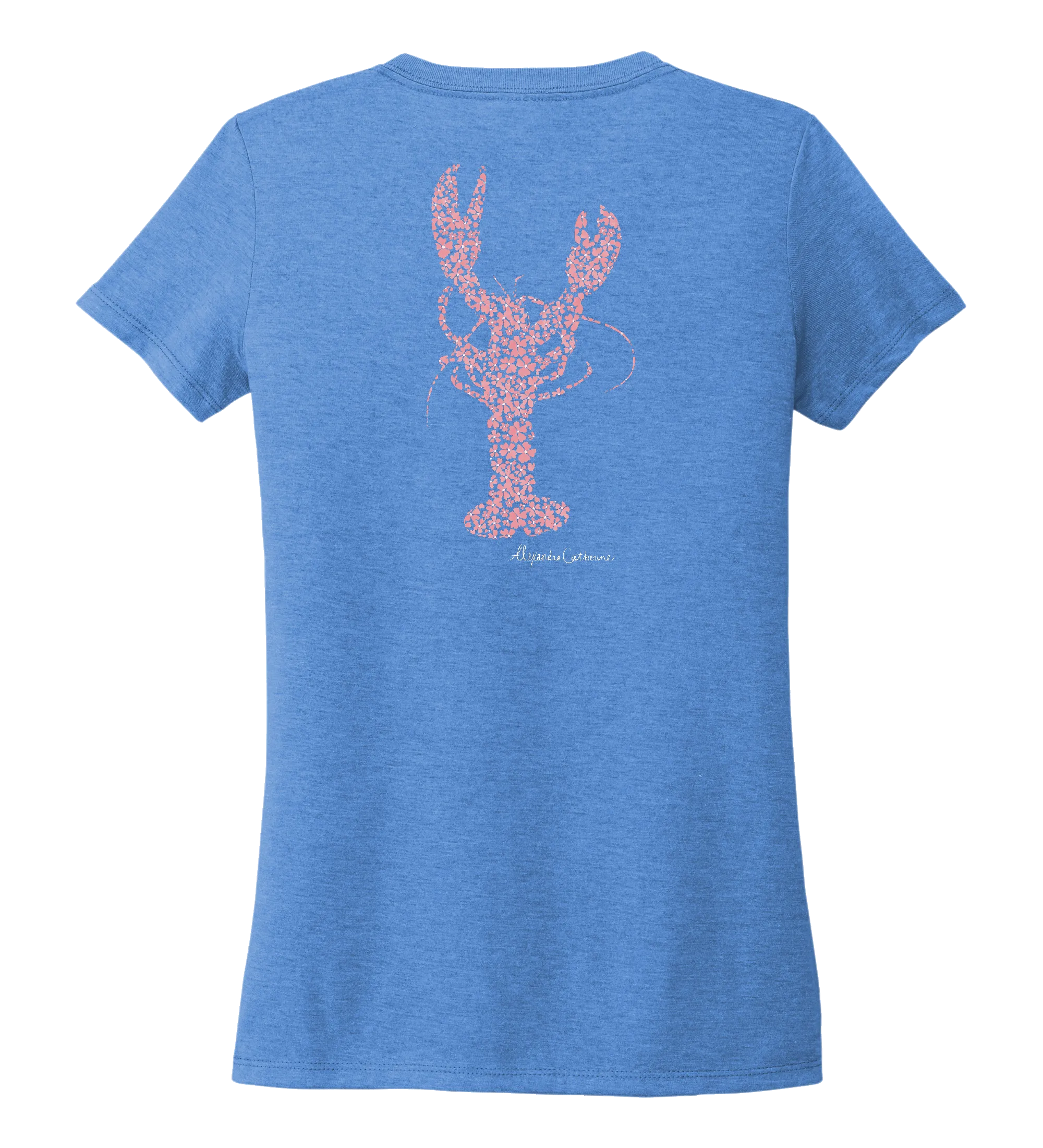 Alexandra Catherine, Fleur Pink Lobster, Women's V-neck T-shirt in Sky Blue