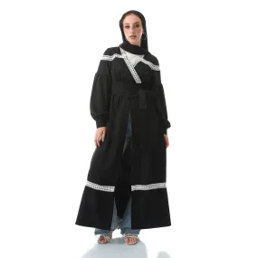 Black Multi-Pattern Long Comfy Belted Cardigan