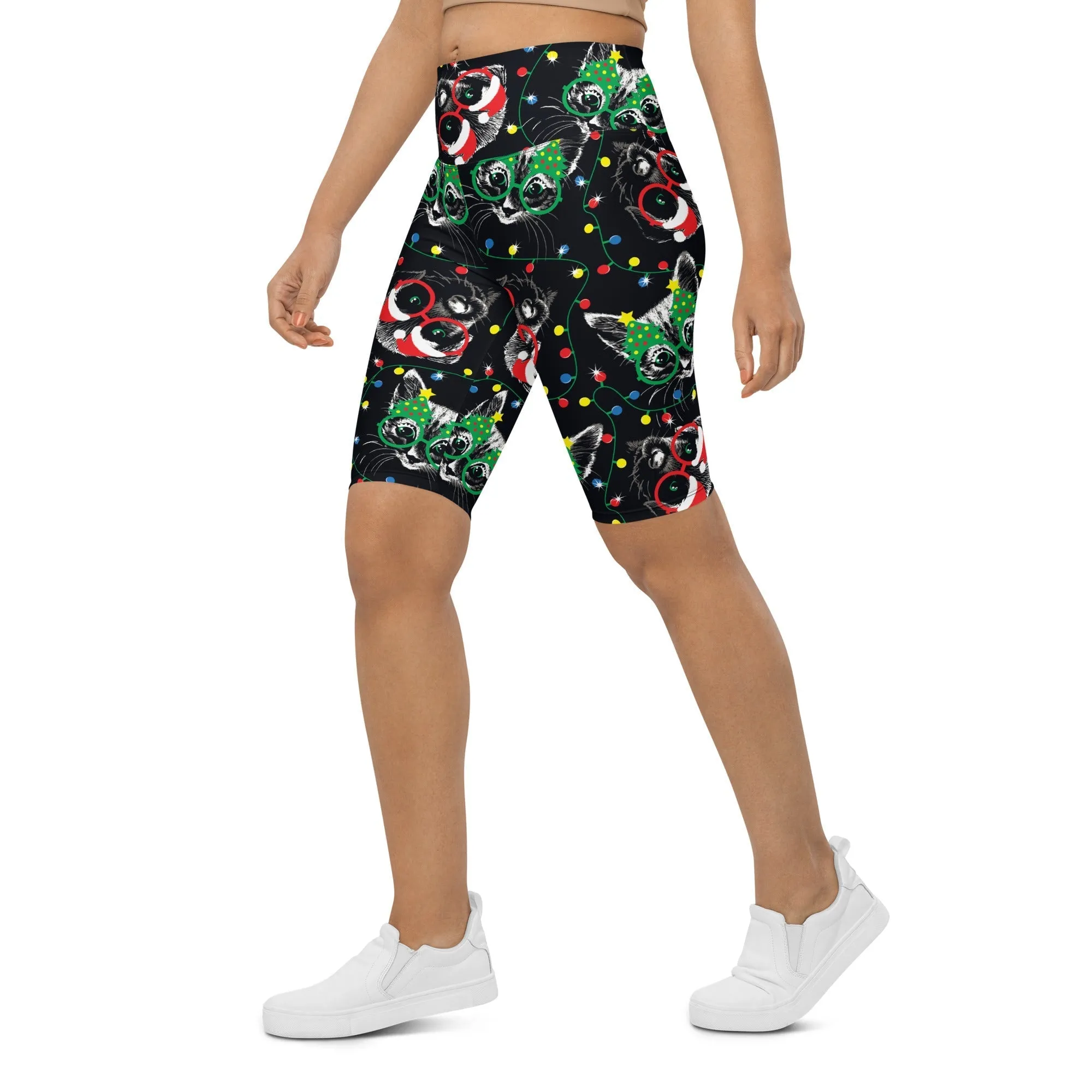 Christmas Lights & Cats Biker Shorts