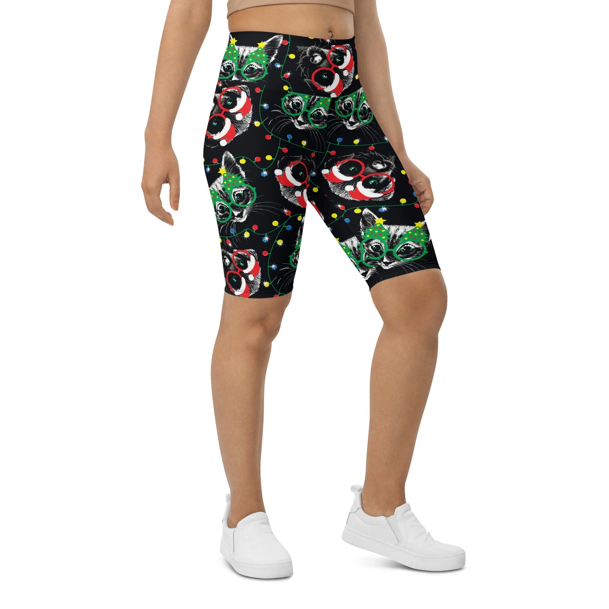 Christmas Lights & Cats Biker Shorts