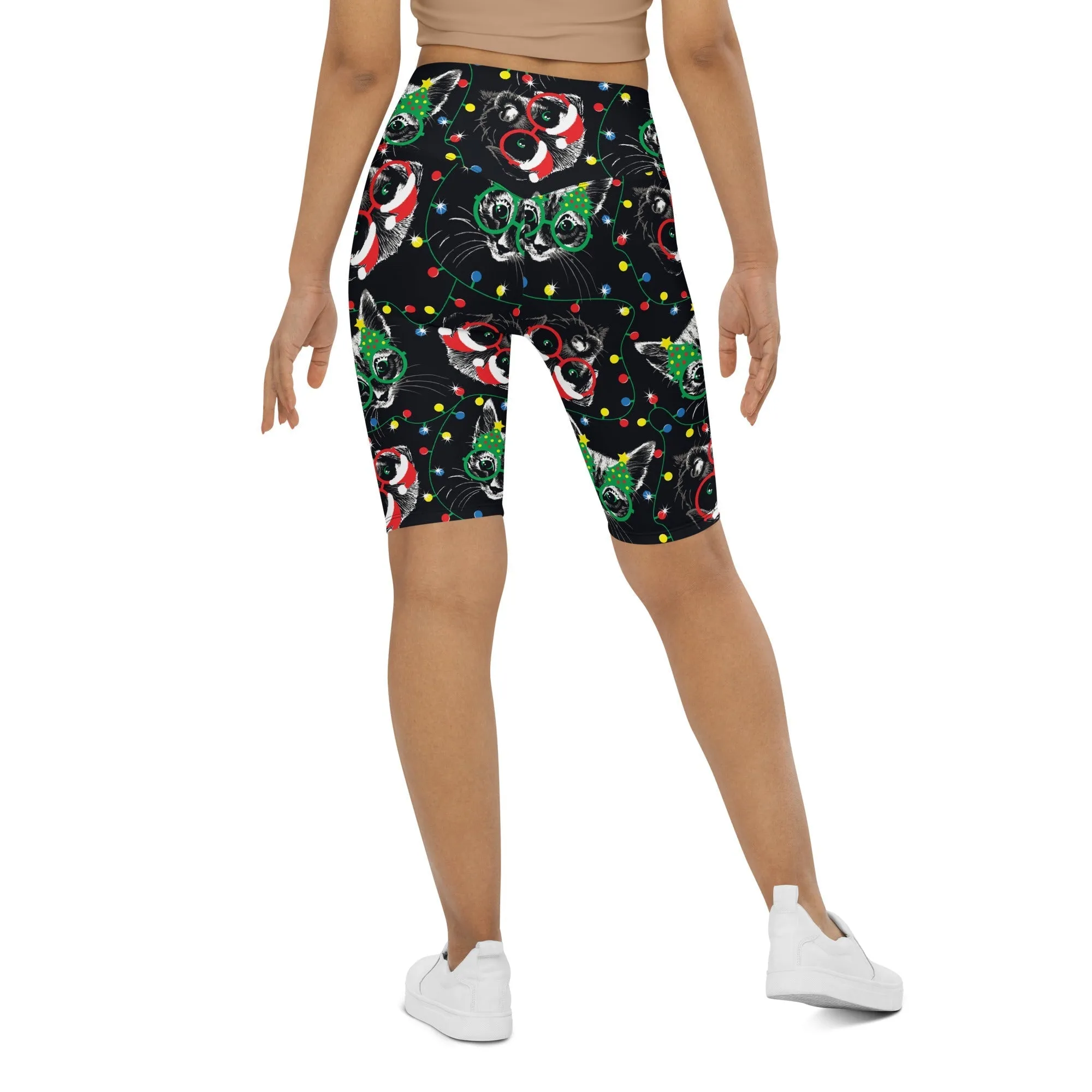 Christmas Lights & Cats Biker Shorts