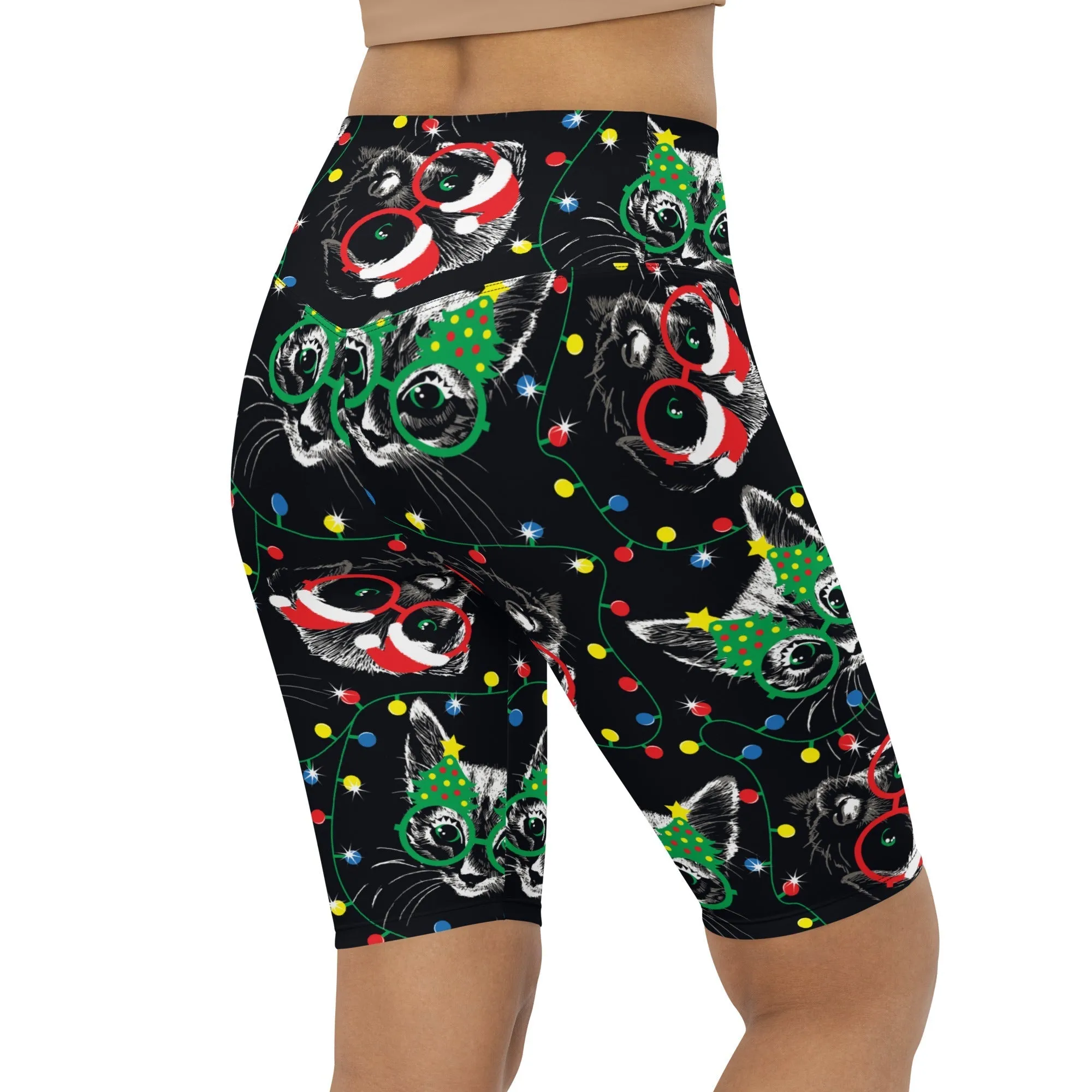 Christmas Lights & Cats Biker Shorts