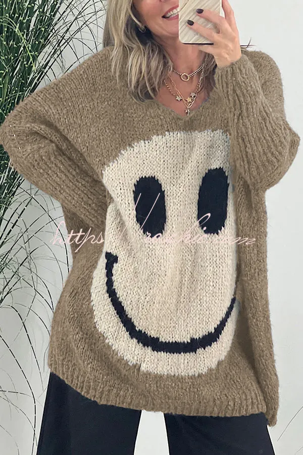 Confidence Is Everything Knit Smiley Face Long Sleeved Sweater