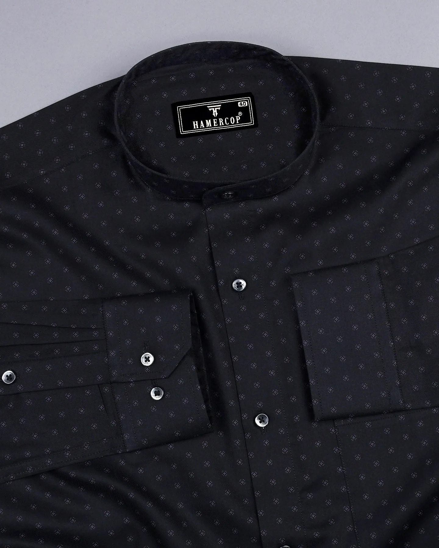 Cornel Black With Gray Twill Printed Cotton Shirt