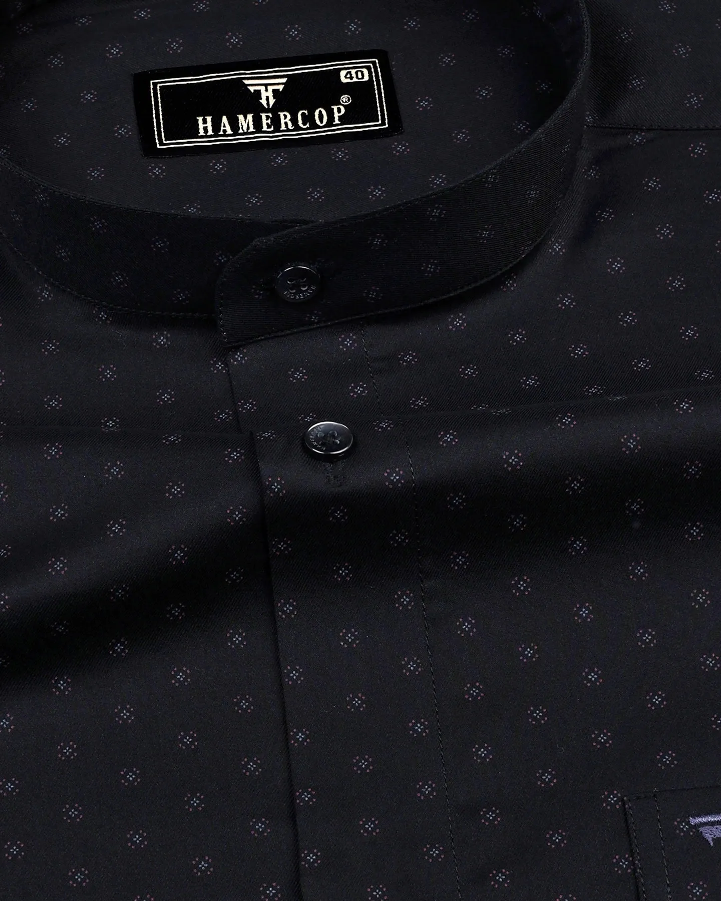 Cornel Black With Gray Twill Printed Cotton Shirt