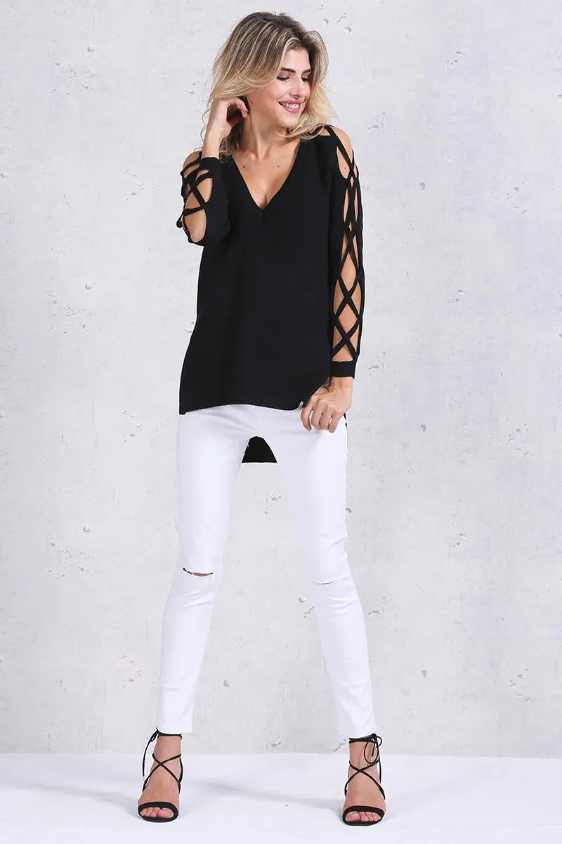 Cross Sleeve V-Neck Sweater Of Cotton