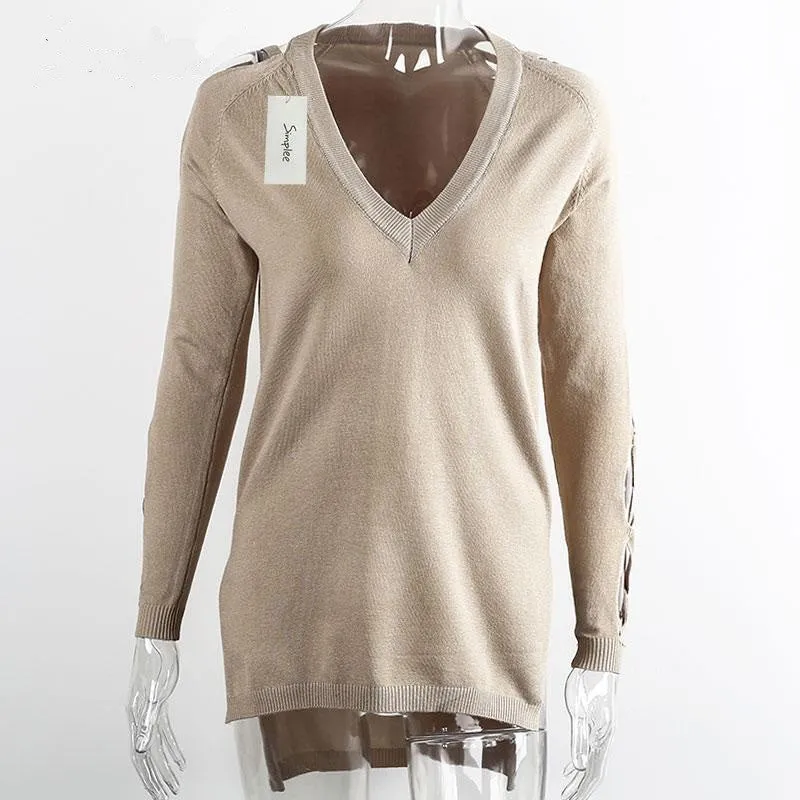 Cross Sleeve V-Neck Sweater Of Cotton