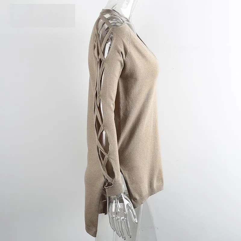 Cross Sleeve V-Neck Sweater Of Cotton