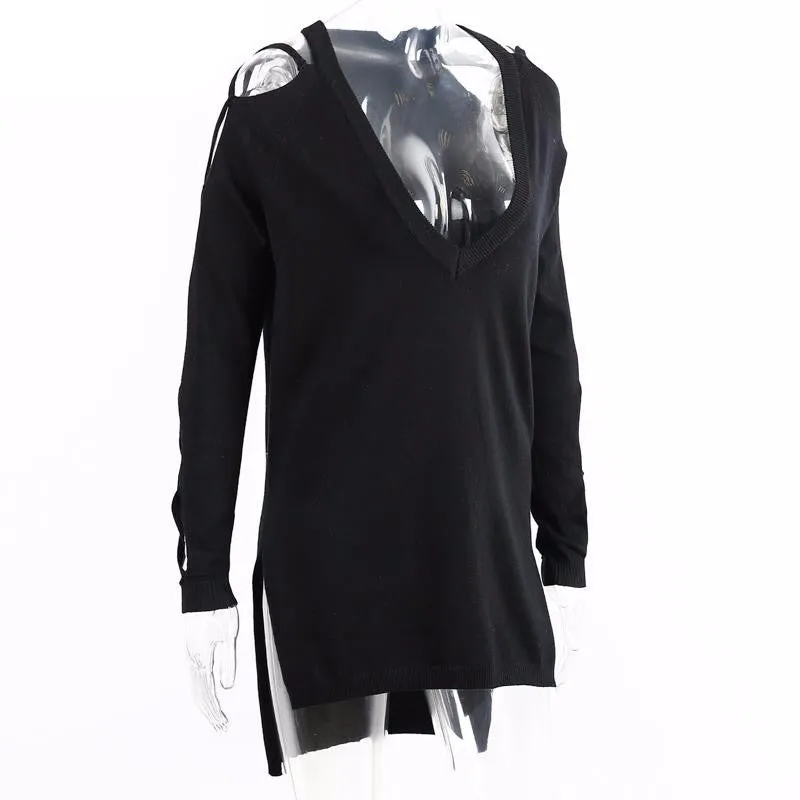 Cross Sleeve V-Neck Sweater Of Cotton