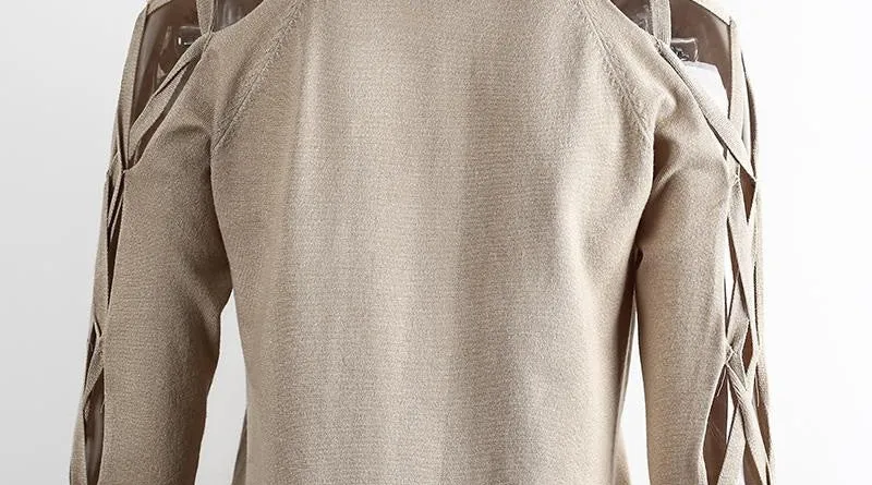 Cross Sleeve V-Neck Sweater Of Cotton