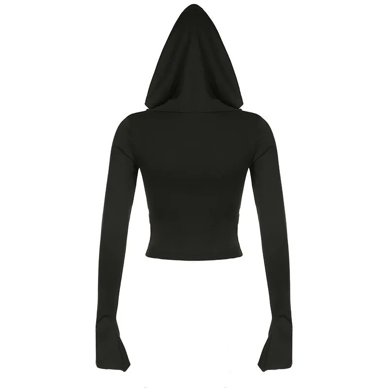 Dark Deep Hooded Bell Sleeve Cool Sweaters