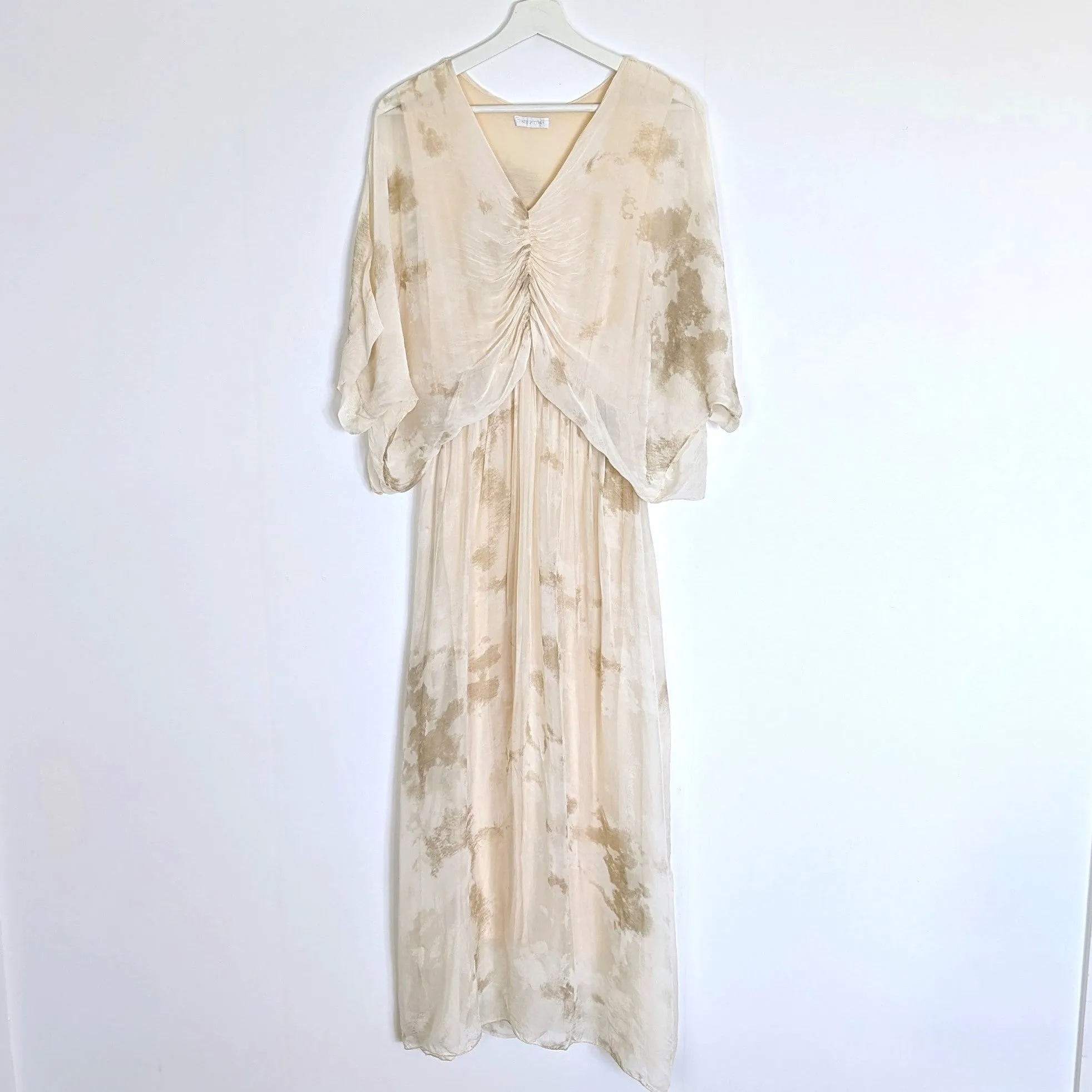 Draped effect V-neck shaded print silk blend goddess dress