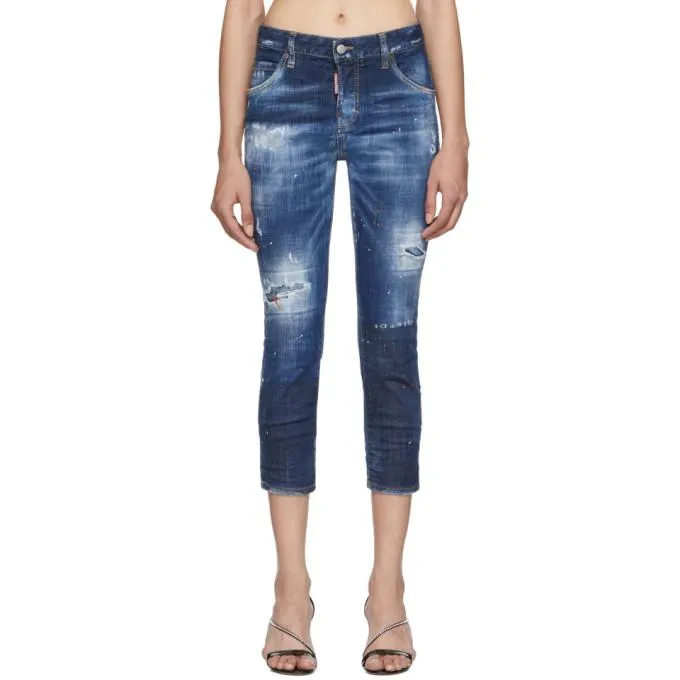 Dsquared2 Blue Denim Macchia Cool Girl Cropped Jeans