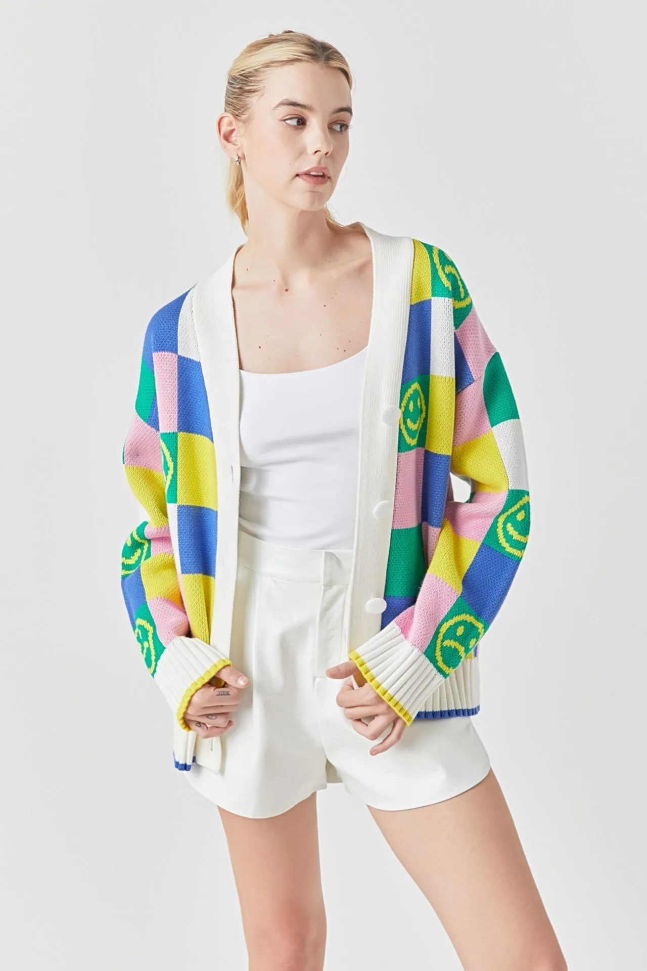 Grey Lab - Smiley Colorblock Knit Cardigan