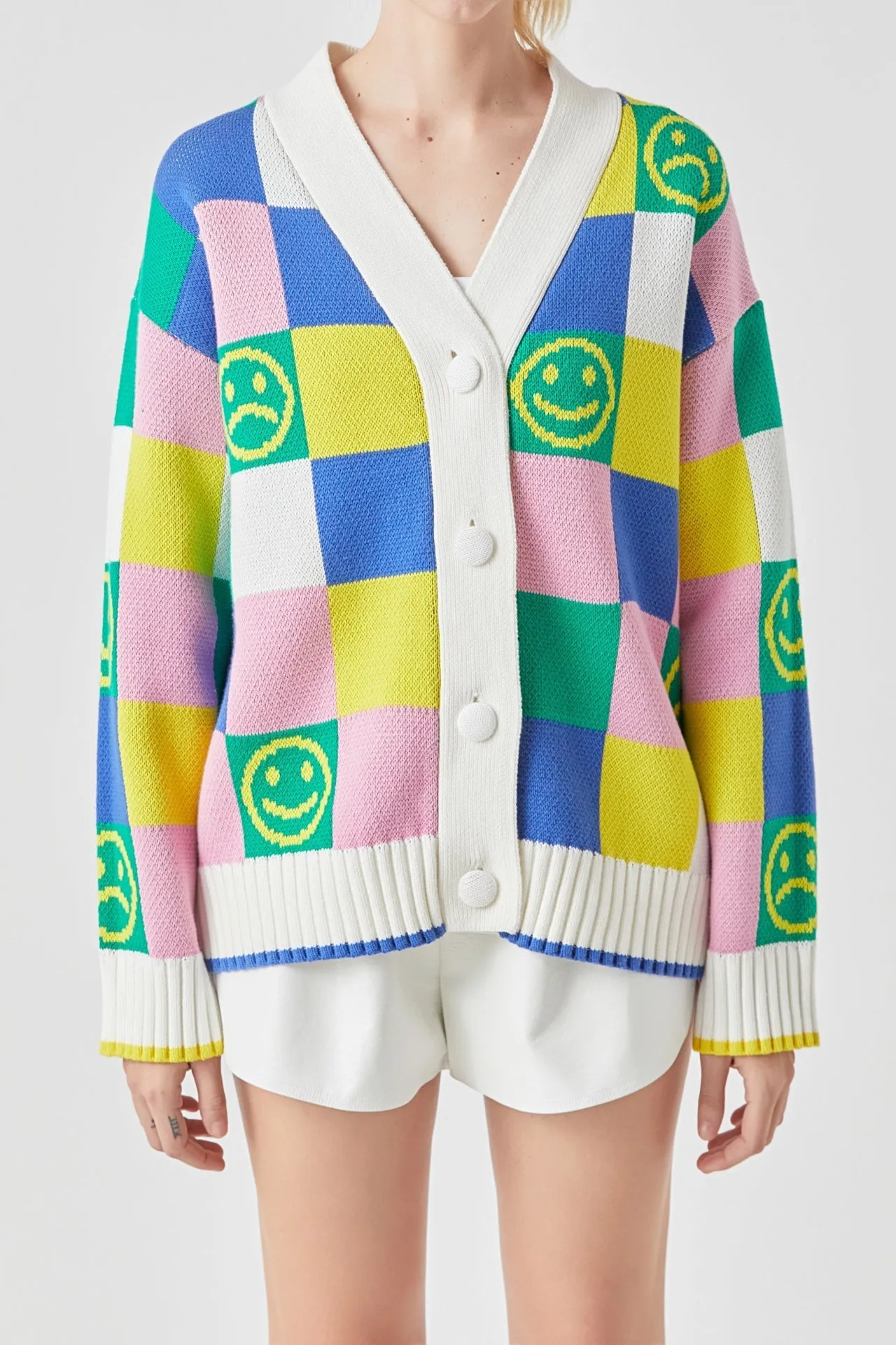 Grey Lab - Smiley Colorblock Knit Cardigan