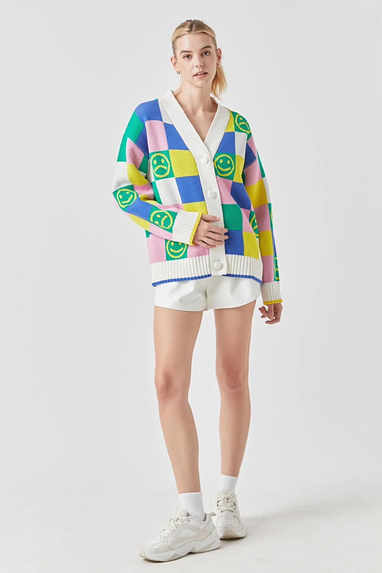 Grey Lab - Smiley Colorblock Knit Cardigan
