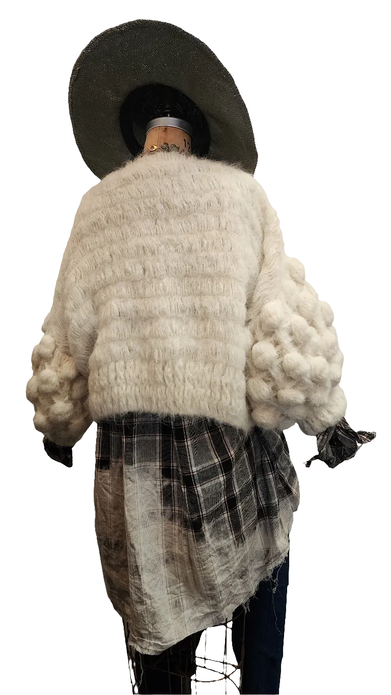 Hand-crochet pom-pom cardigan (Alpaca)