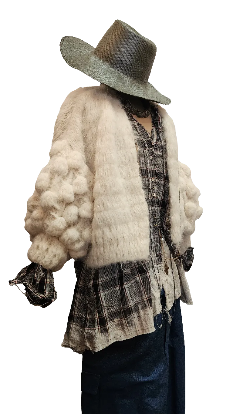 Hand-crochet pom-pom cardigan (Alpaca)