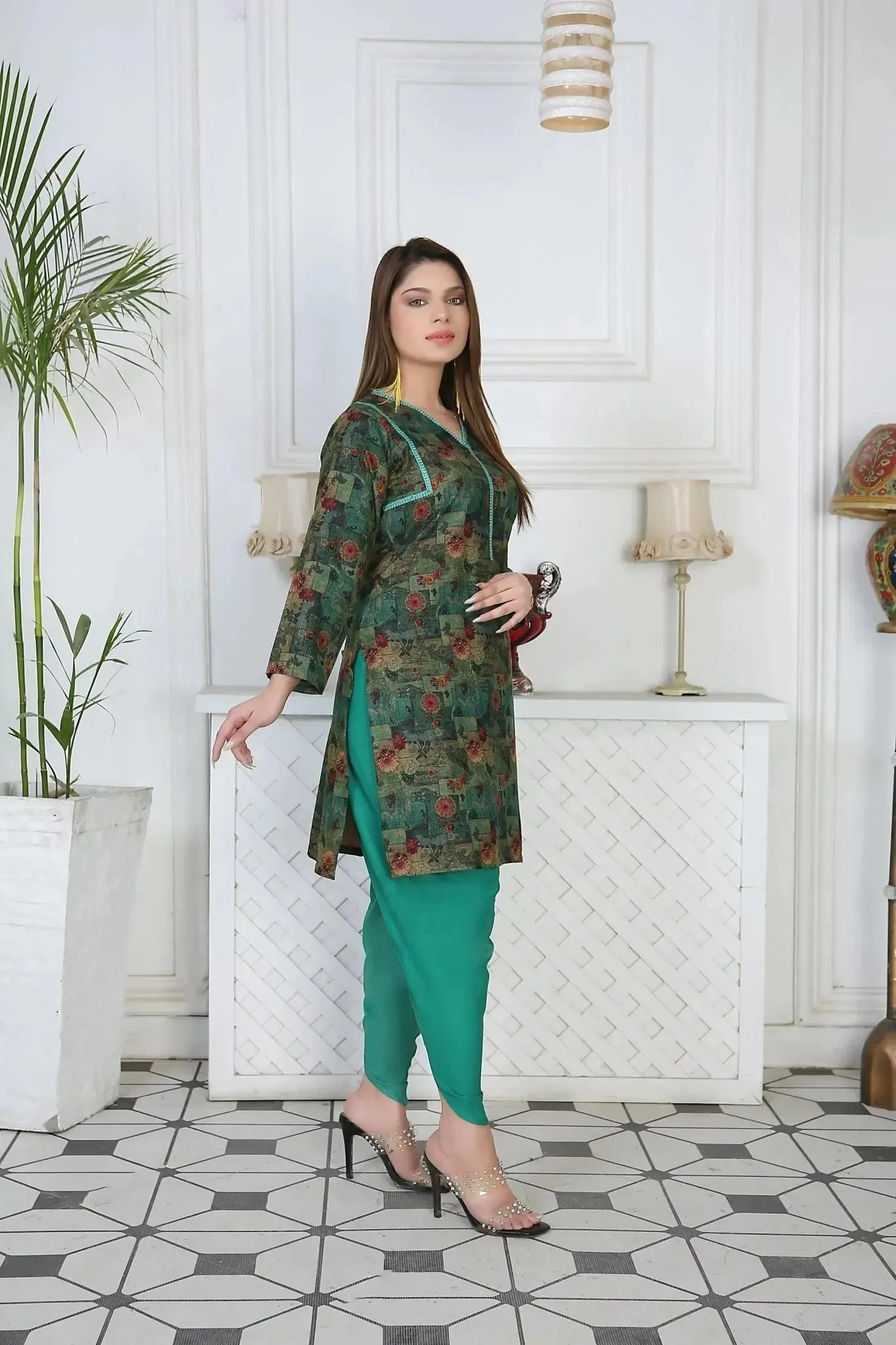 IshDeena Indian Kurta Set for Women - Dhanak Fabric, 2-Piece Printed Kurta Set, Casual & Festive, M-3XL, Office & Plus Size