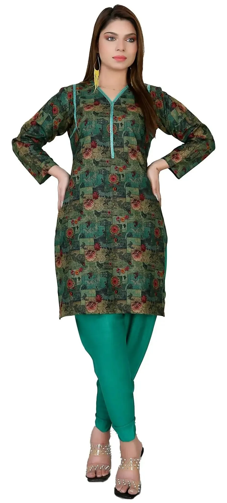 IshDeena Indian Kurta Set for Women - Dhanak Fabric, 2-Piece Printed Kurta Set, Casual & Festive, M-3XL, Office & Plus Size