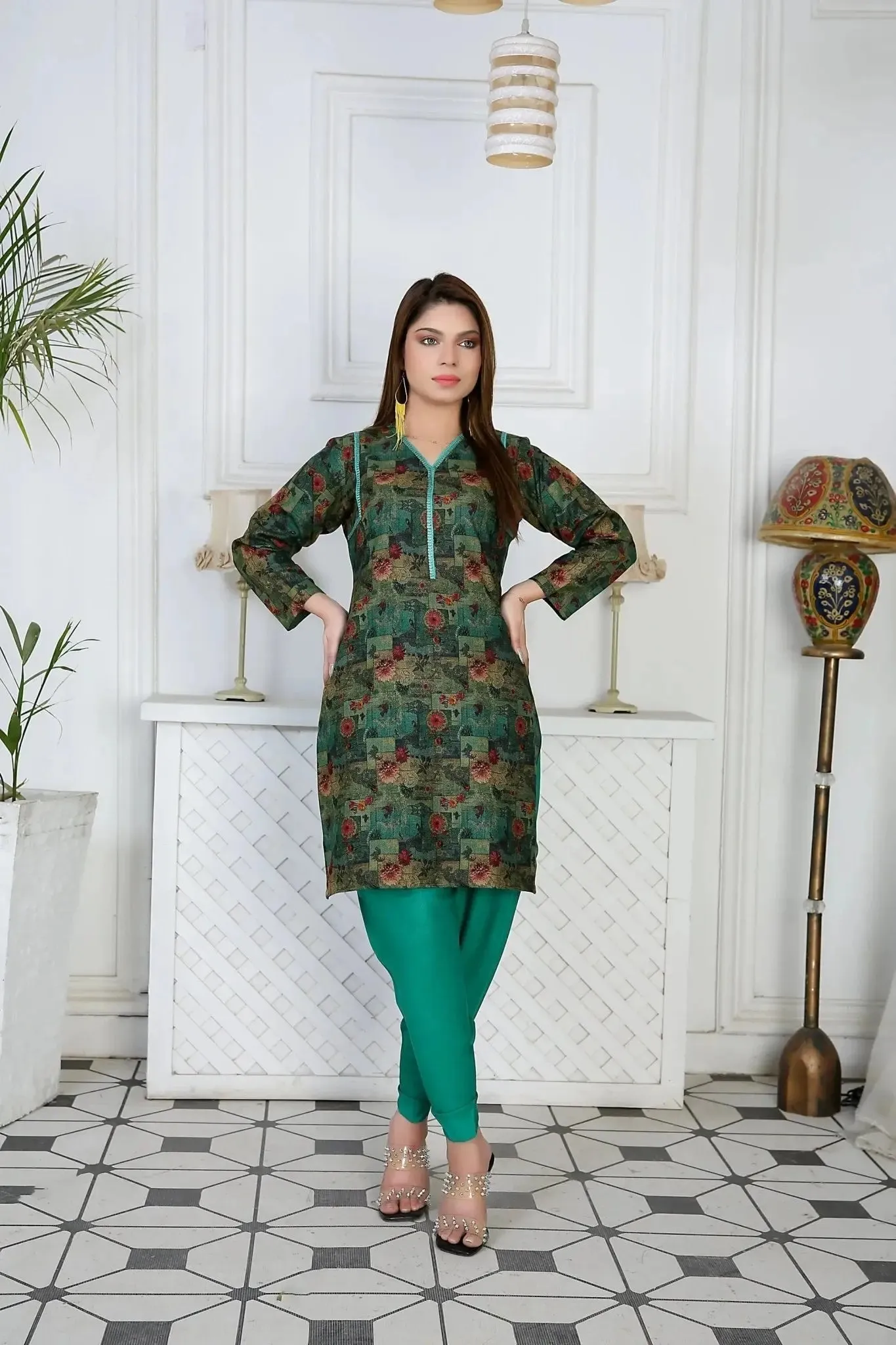 IshDeena Indian Kurta Set for Women - Dhanak Fabric, 2-Piece Printed Kurta Set, Casual & Festive, M-3XL, Office & Plus Size