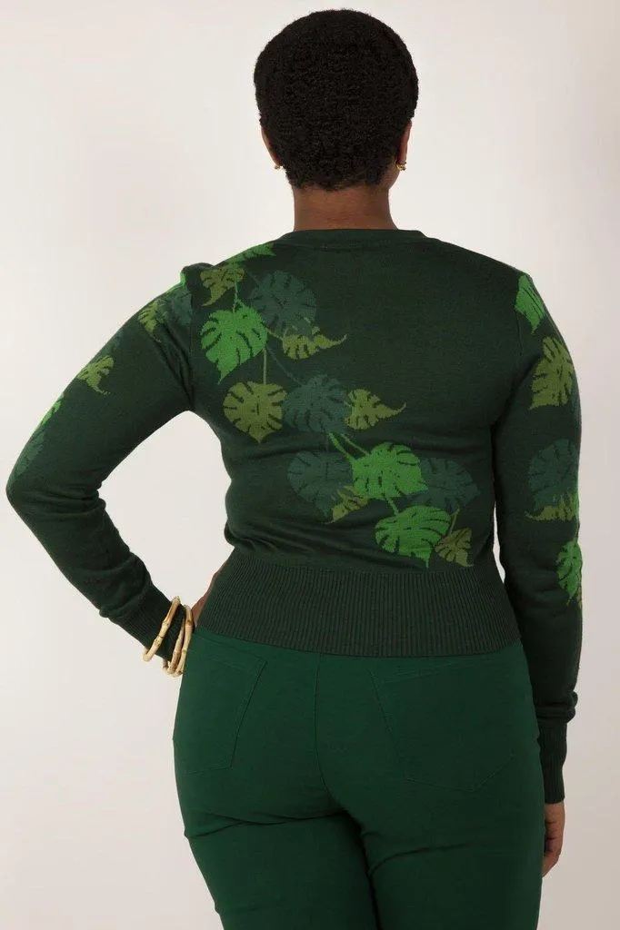 Ivy Green Leaf Print Cardigan