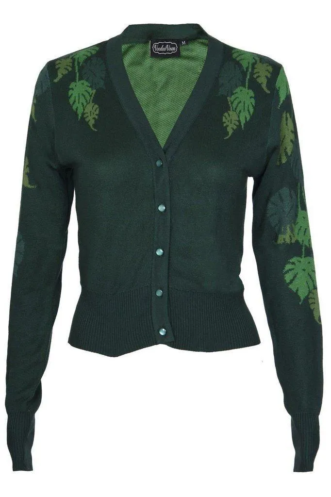 Ivy Green Leaf Print Cardigan