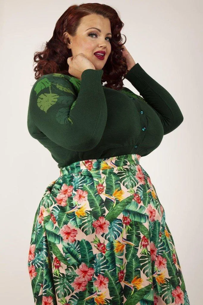 Ivy Green Leaf Print Cardigan