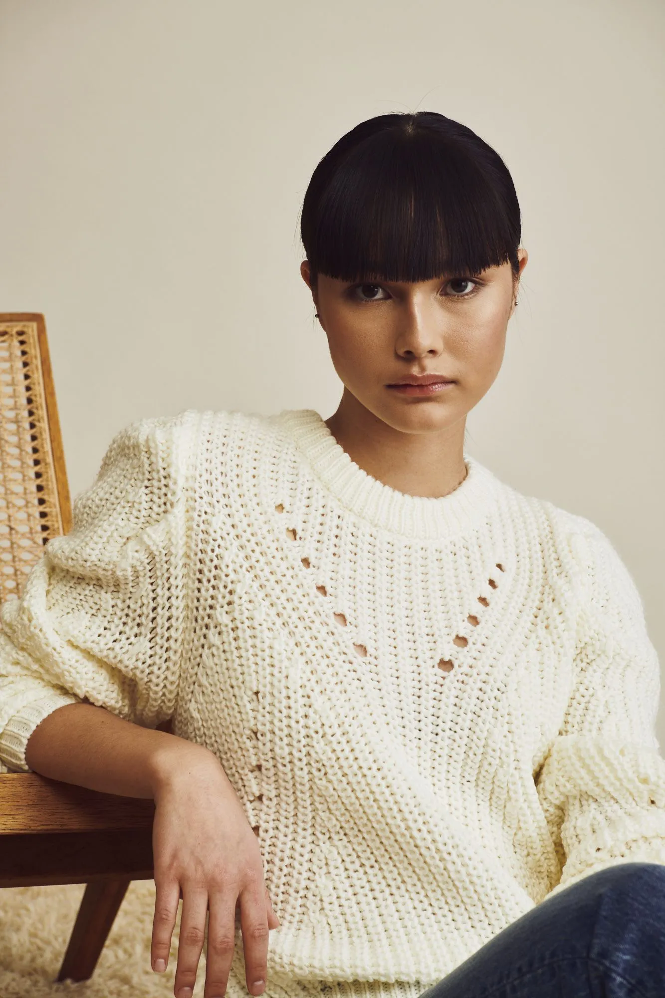 John   Jenn Jaxson Puff Sleeve Knit Sweater- Snow