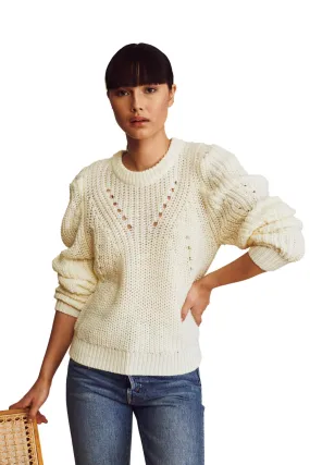 John   Jenn Jaxson Puff Sleeve Knit Sweater- Snow