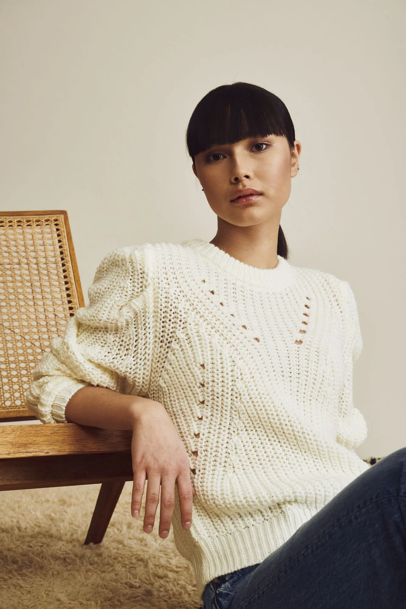 John   Jenn Jaxson Puff Sleeve Knit Sweater- Snow