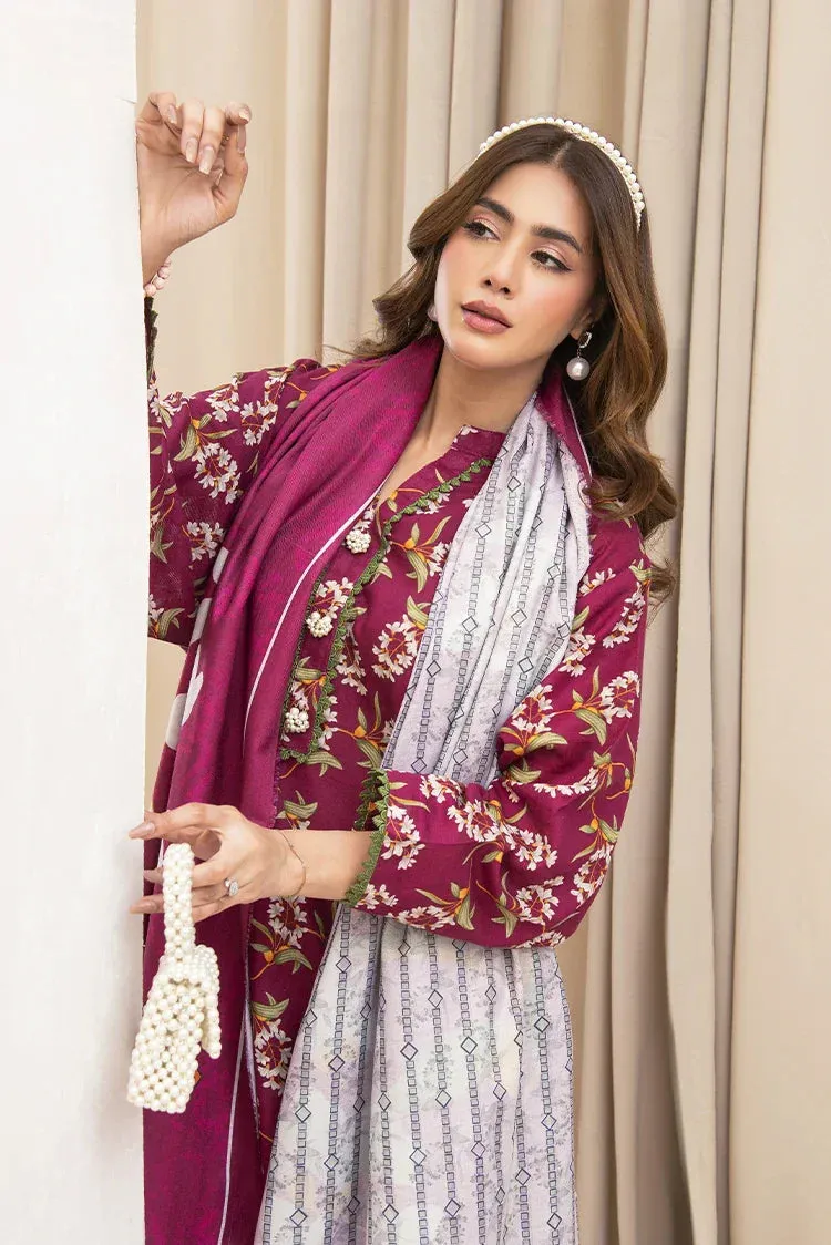 Meerak - Forbiden Flowers 3 PC Khaddar Collection - Crimson Bloom
