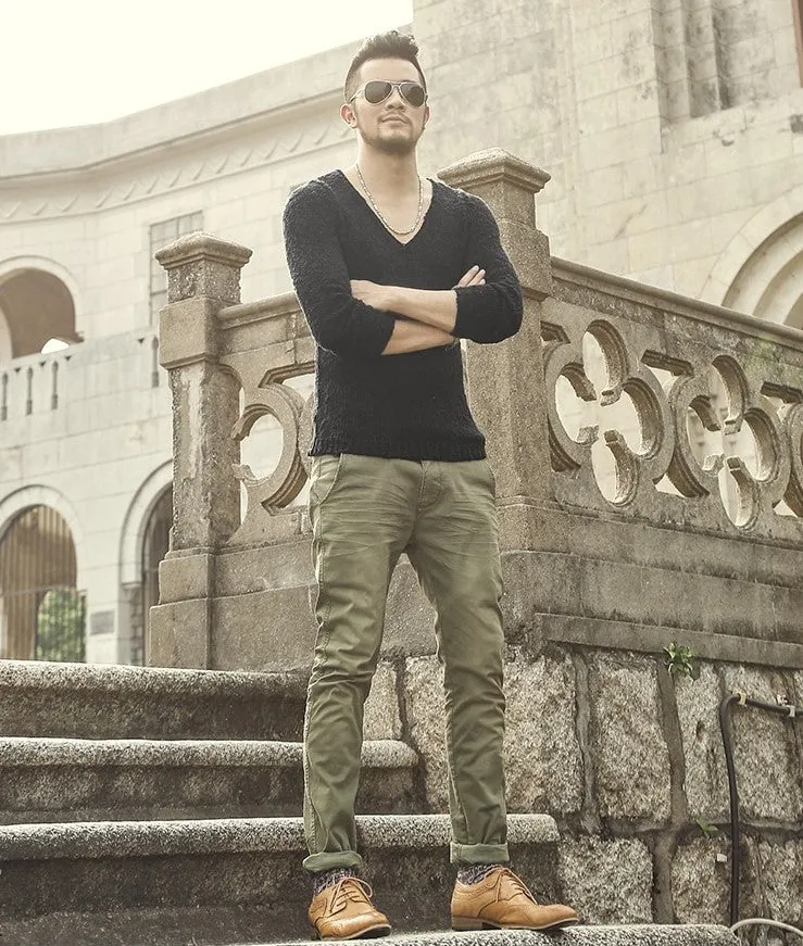 Men's Autumn/Winter Woolen Knitted V-Neck Pullover