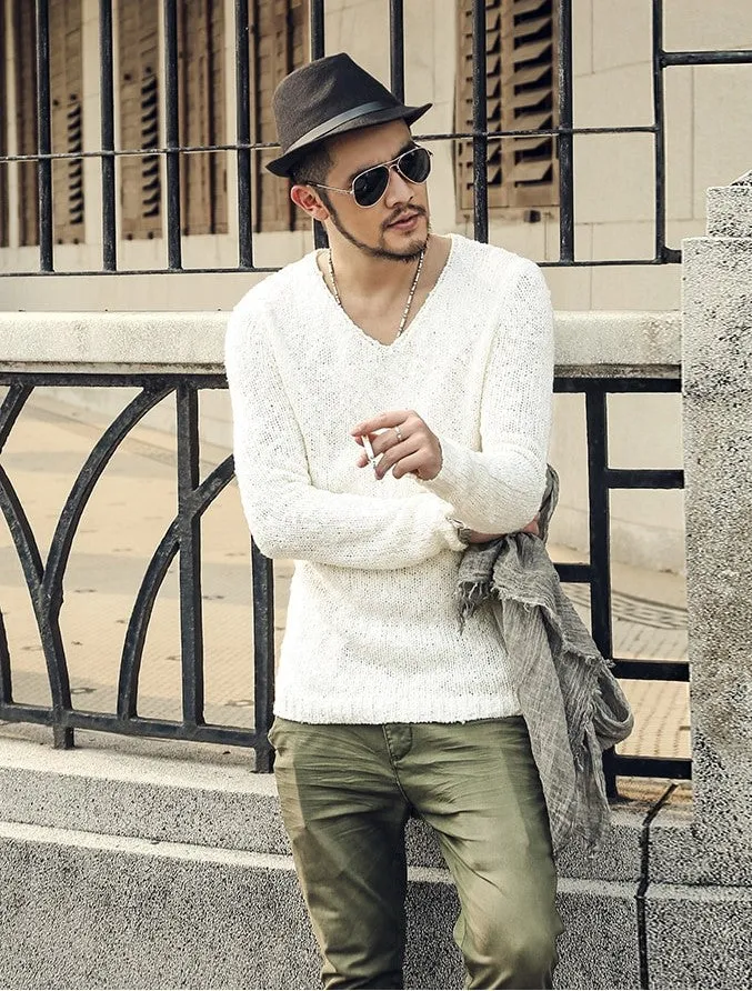 Men's Autumn/Winter Woolen Knitted V-Neck Pullover