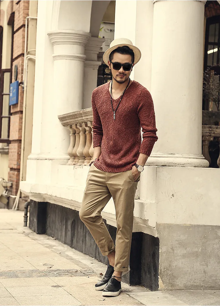 Men's Autumn/Winter Woolen Knitted V-Neck Pullover