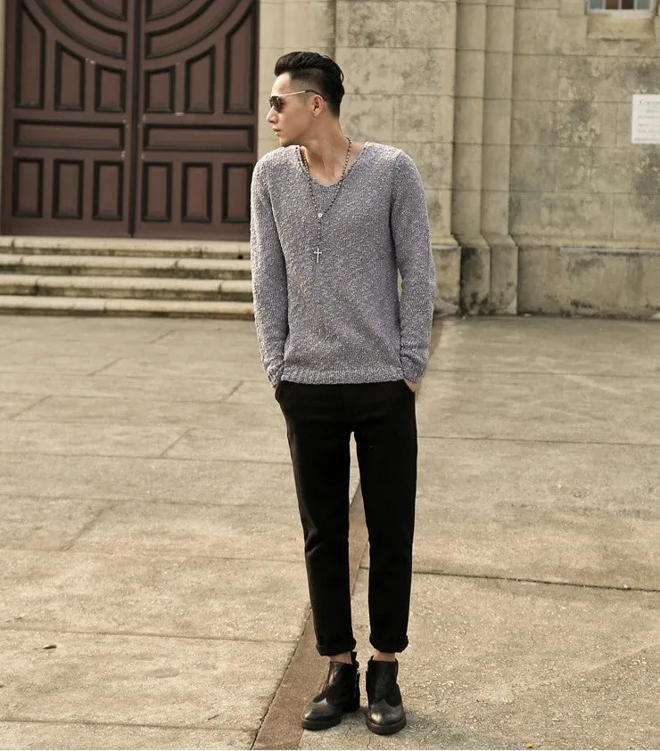 Men's Autumn/Winter Woolen Knitted V-Neck Pullover